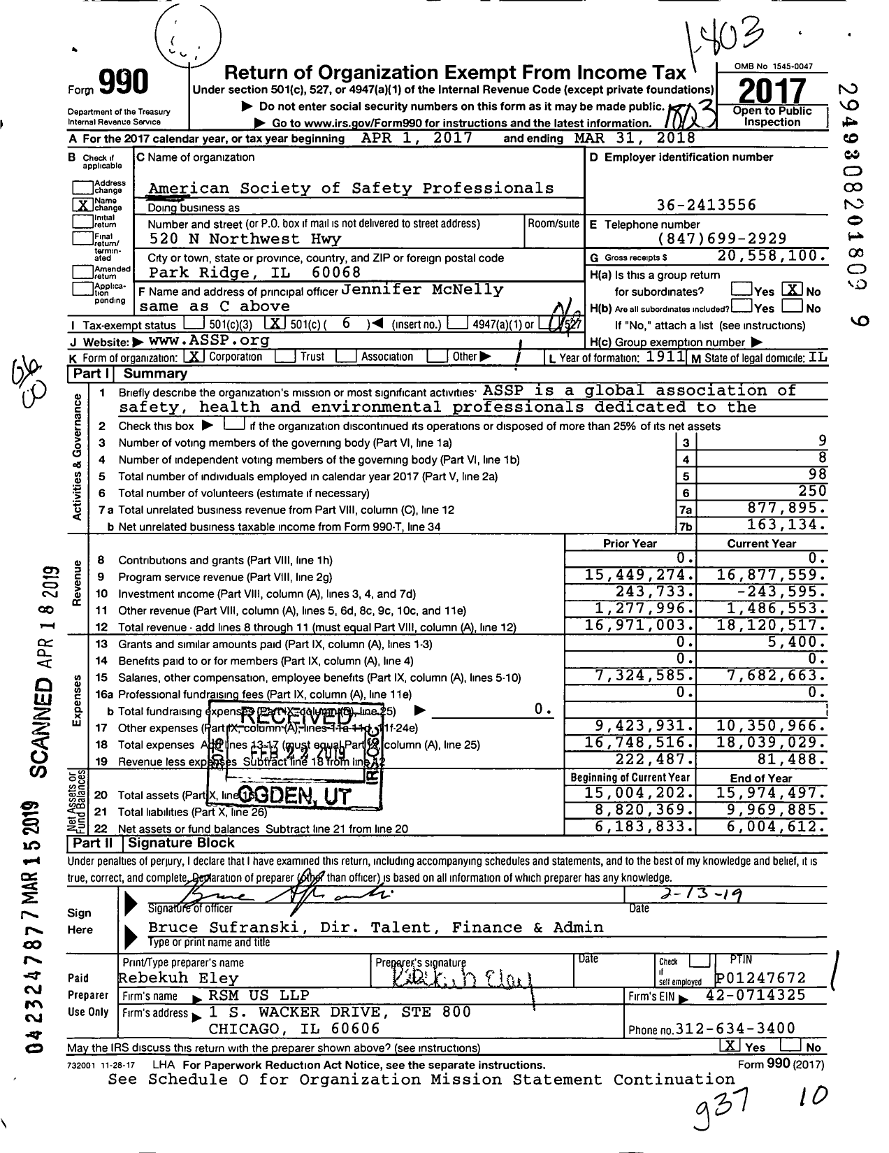 Image of first page of 2017 Form 990O for American Society of Safety Professionals (ASSE)