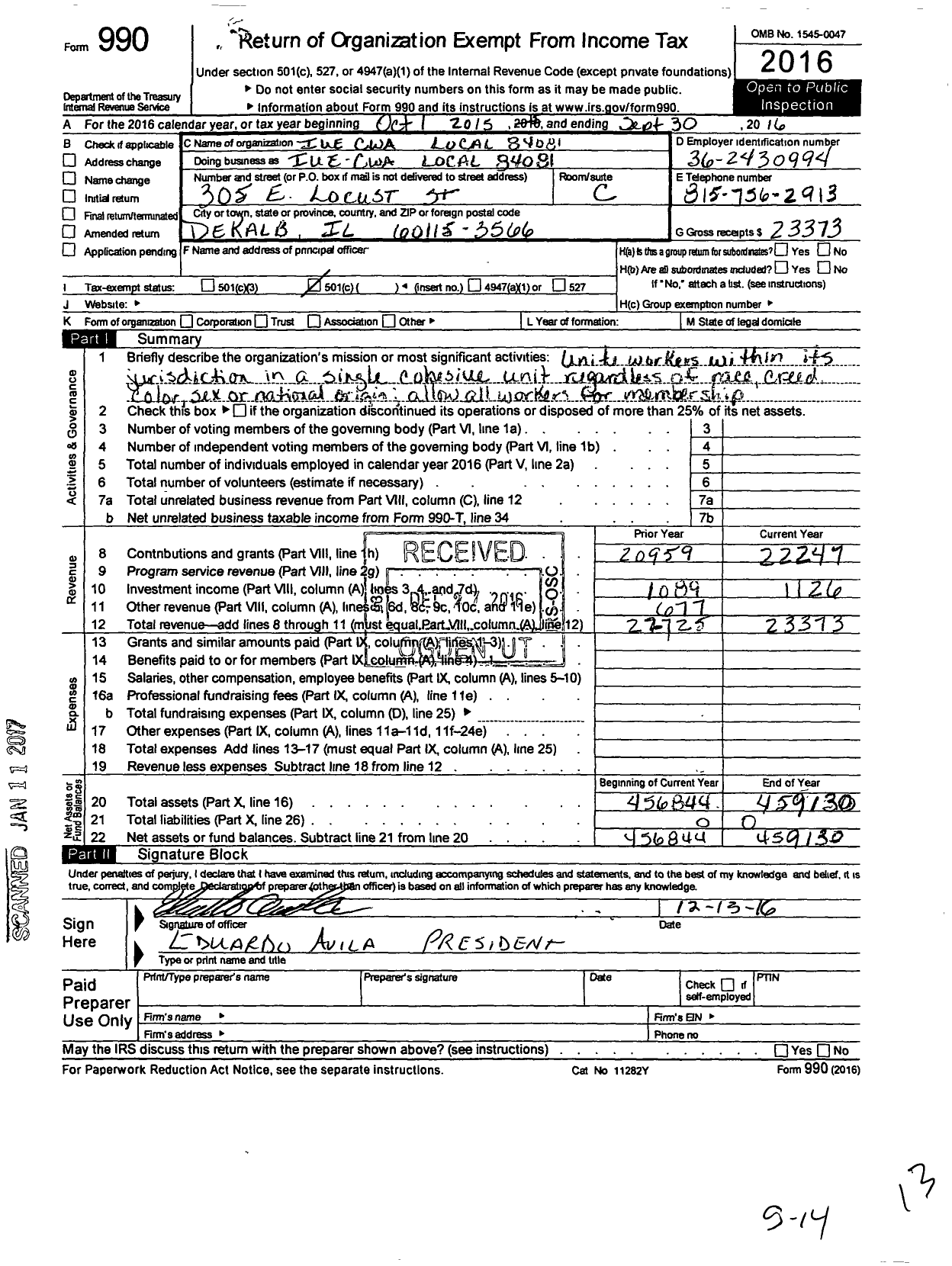 Image of first page of 2015 Form 990O for Communications Workers of America - 84081 Local