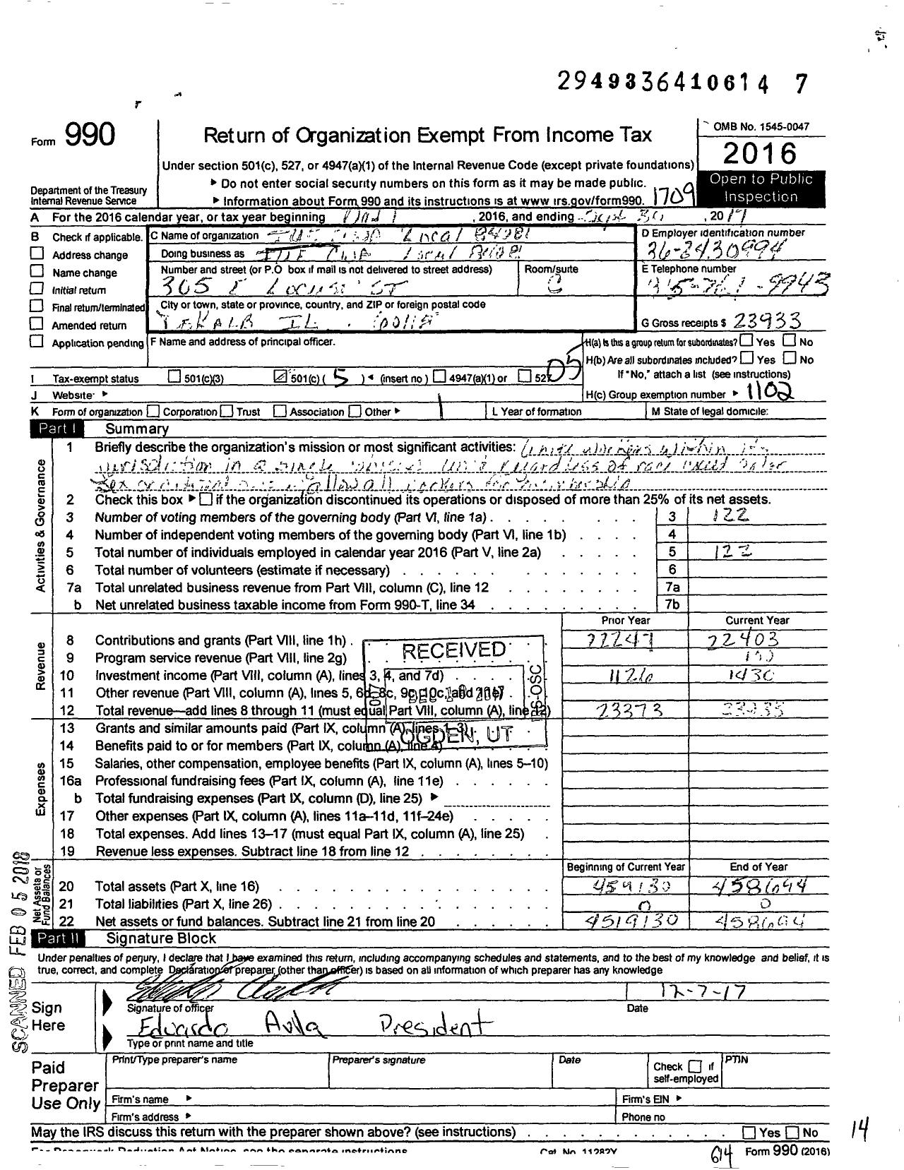 Image of first page of 2016 Form 990O for Communications Workers of America - 84081 Local