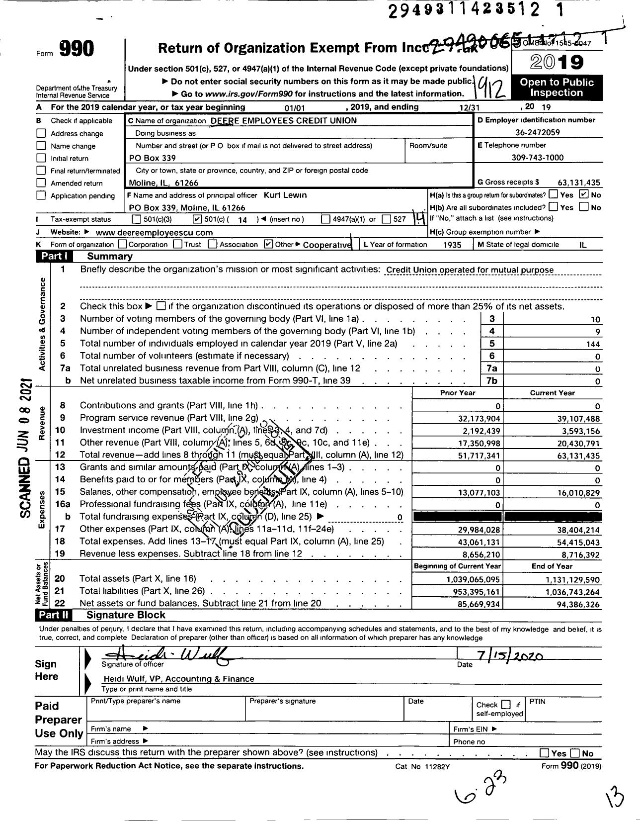 Image of first page of 2019 Form 990O for Empeople Credit Union