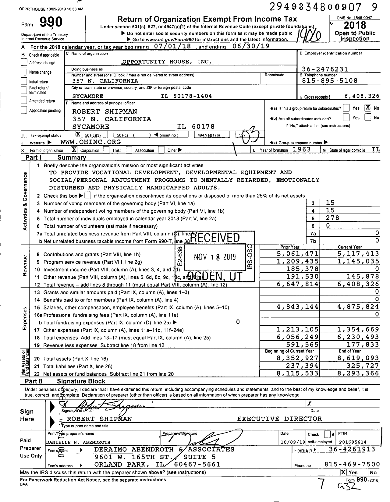 Image of first page of 2018 Form 990 for Opportunity House