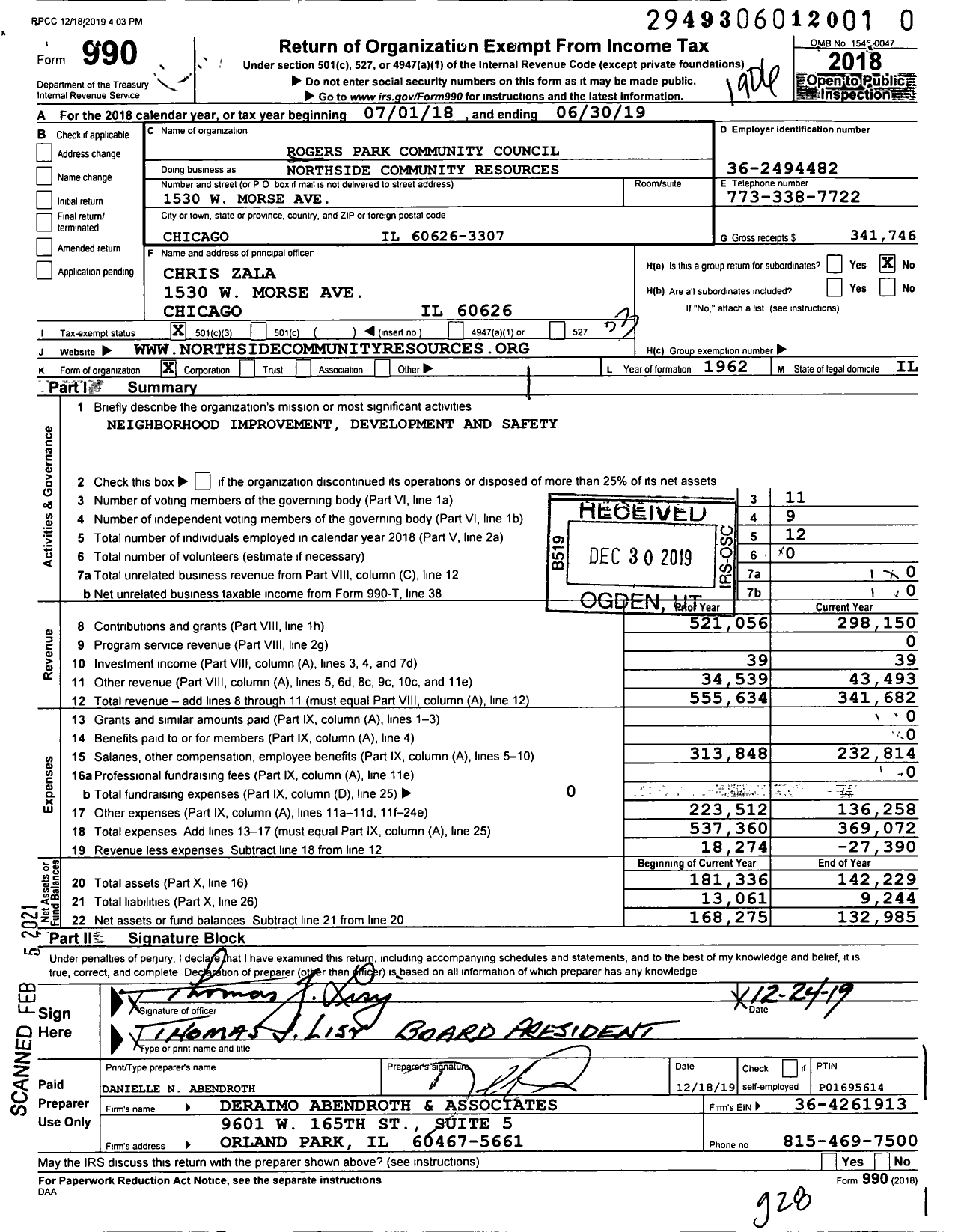 Image of first page of 2018 Form 990 for Northside Community Resources