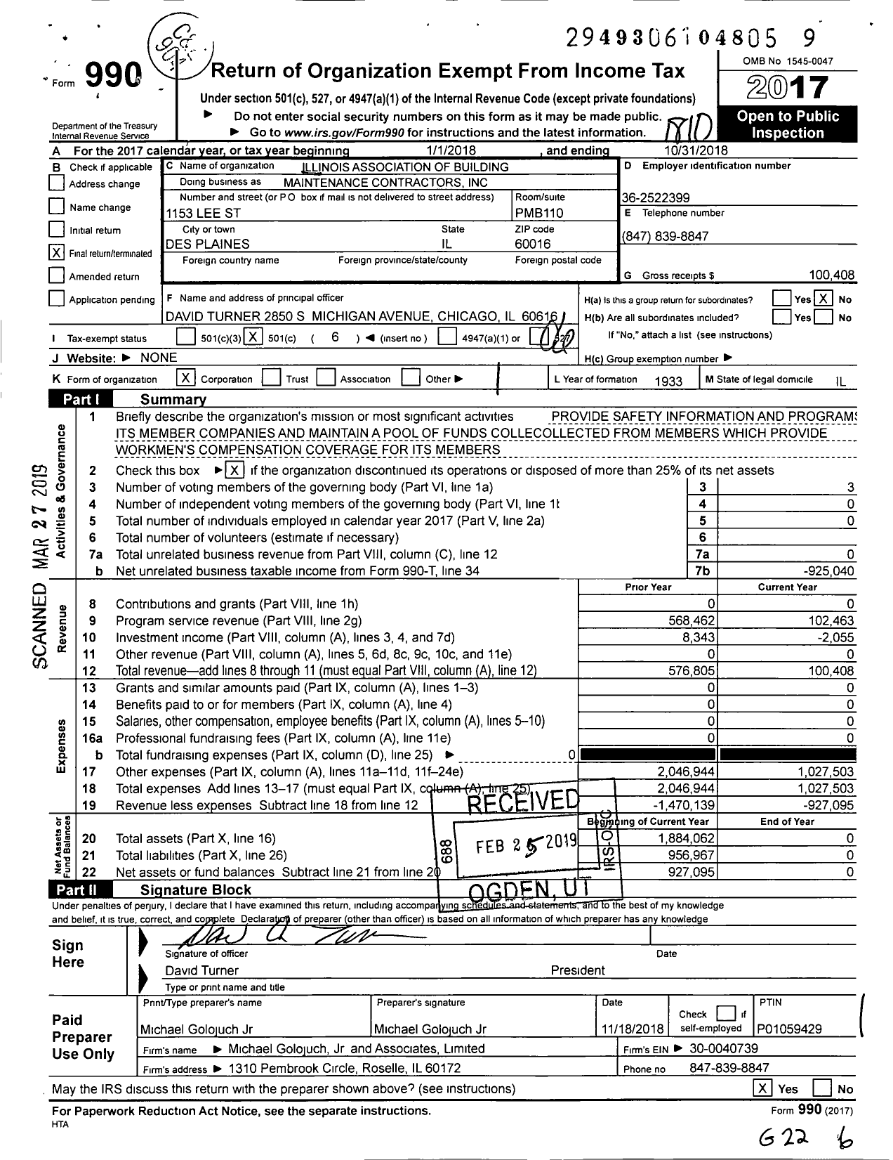 Image of first page of 2017 Form 990O for Illinois Association of Building Maintenance Contractors (IABMC)