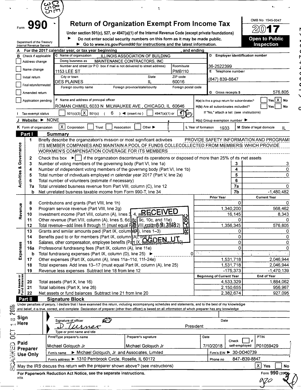 Image of first page of 2017 Form 990O for Illinois Association of Building Maintenance Contractors (IABMC)