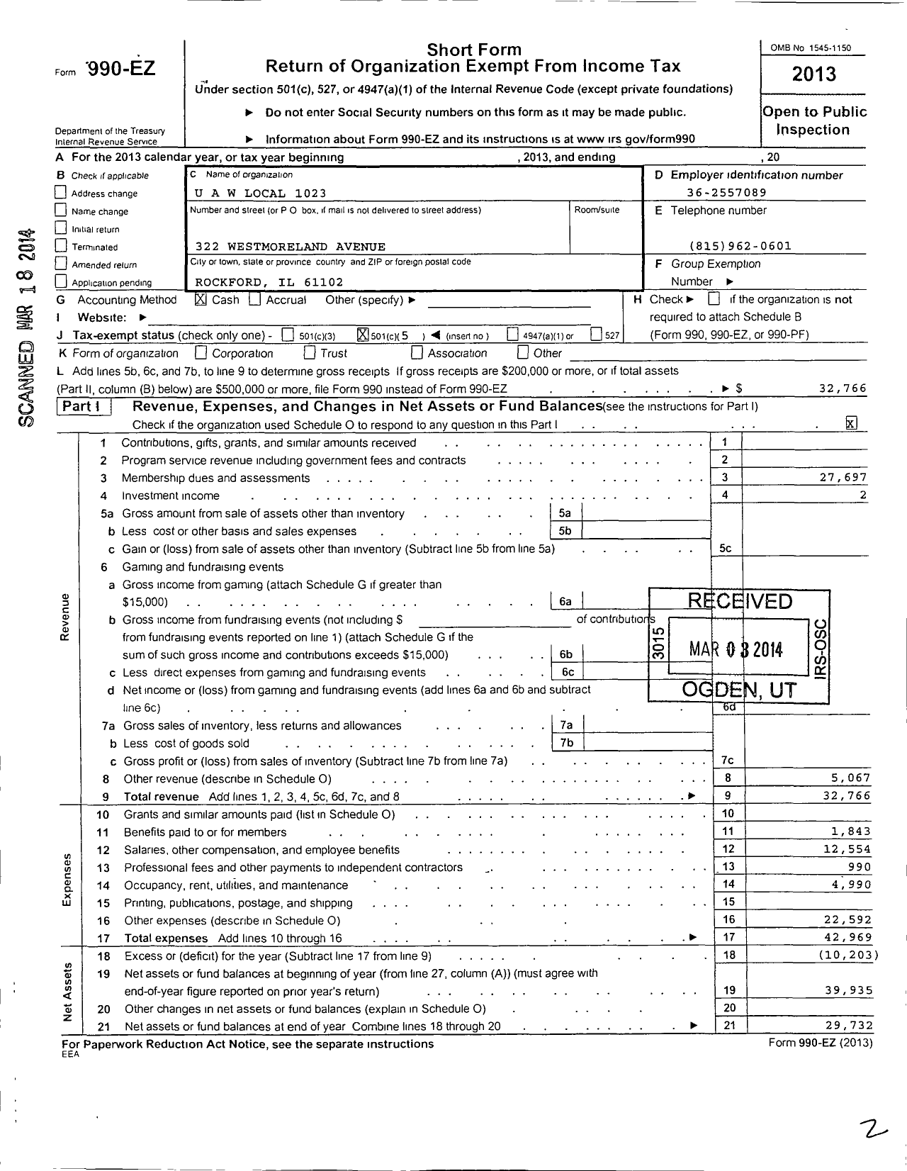 Image of first page of 2013 Form 990EO for Uaw - International Union United Auto Aerospace and Agricultural Workers