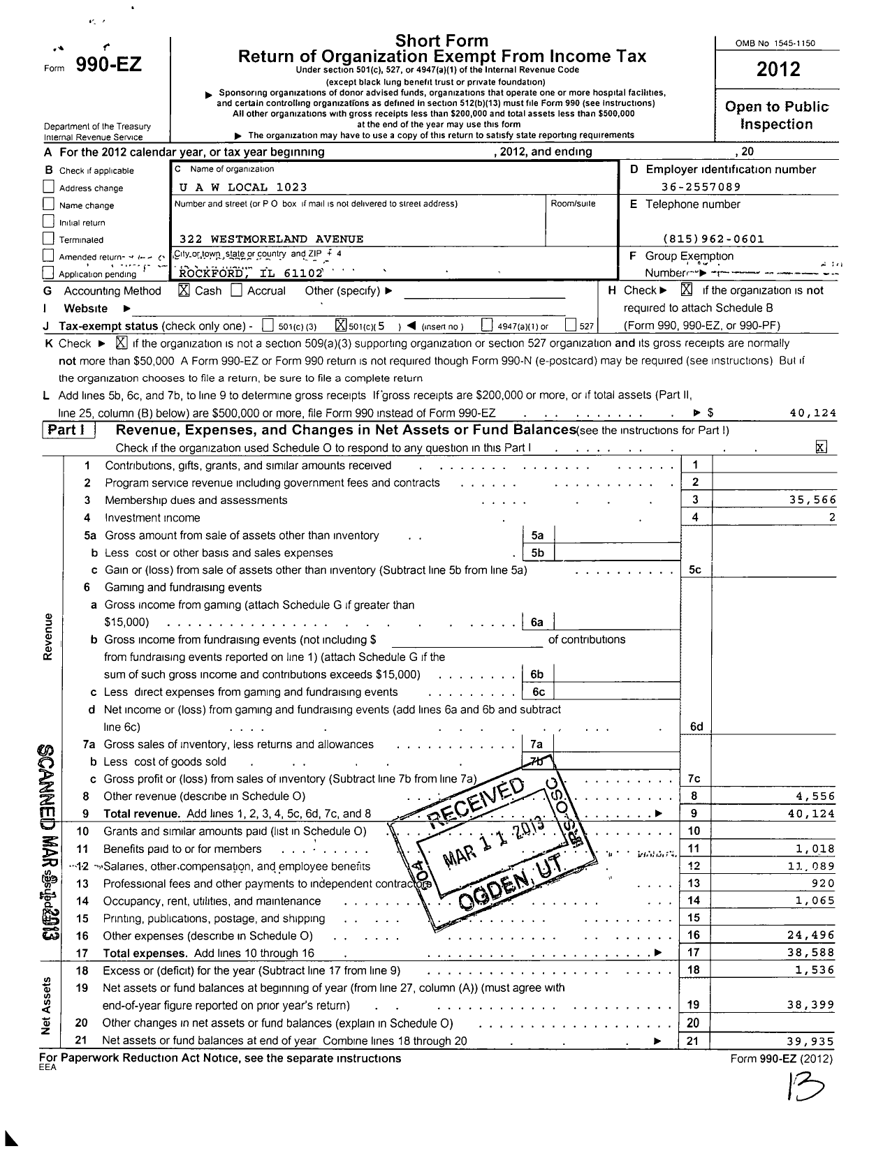 Image of first page of 2012 Form 990EO for Uaw - International Union United Auto Aerospace and Agricultural Workers