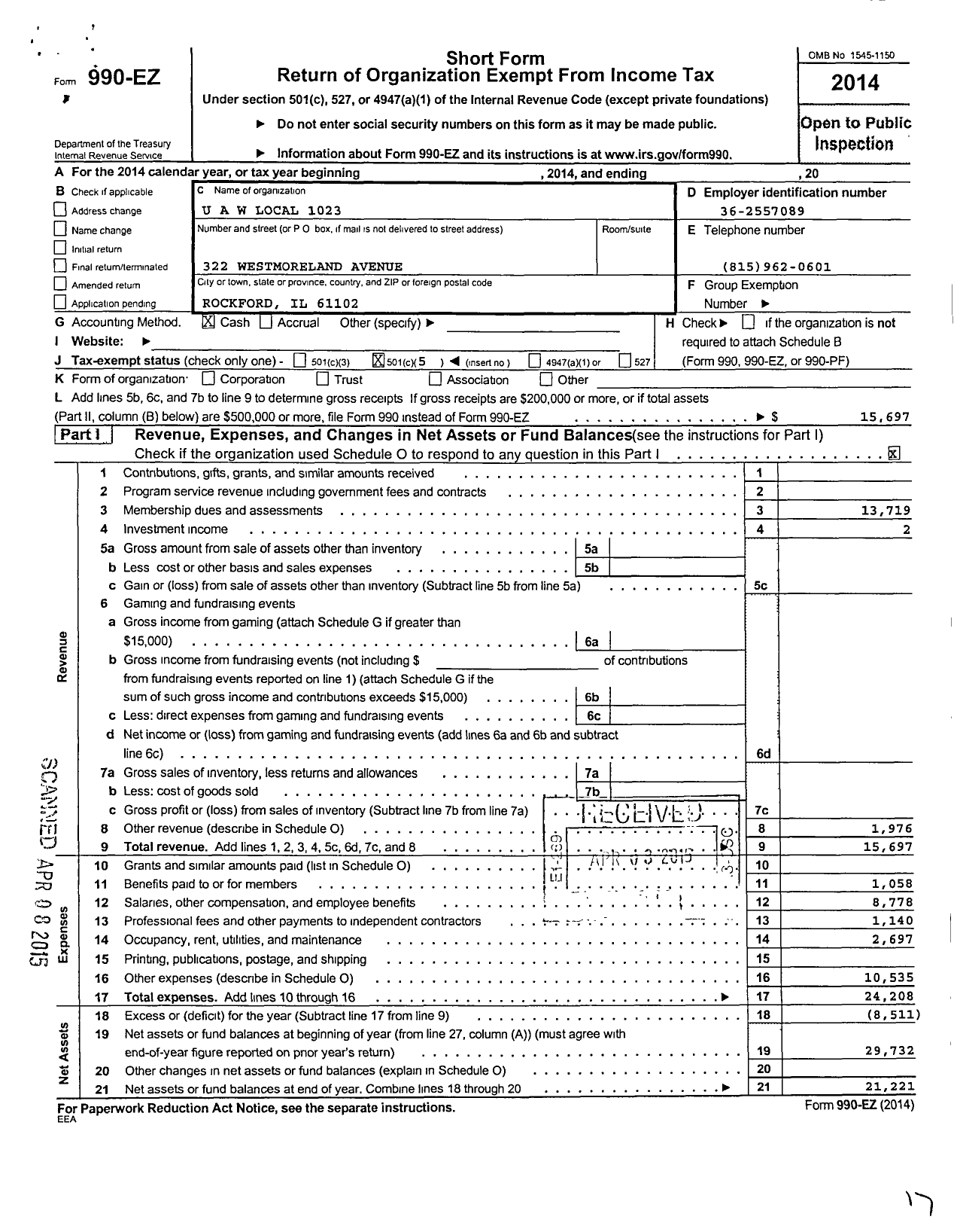 Image of first page of 2014 Form 990EO for Uaw - International Union United Auto Aerospace and Agricultural Workers