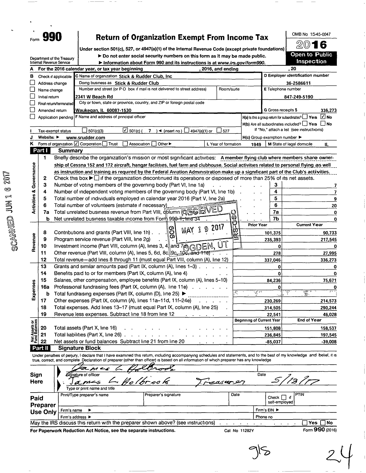 Image of first page of 2016 Form 990O for Stick and Rudder Club