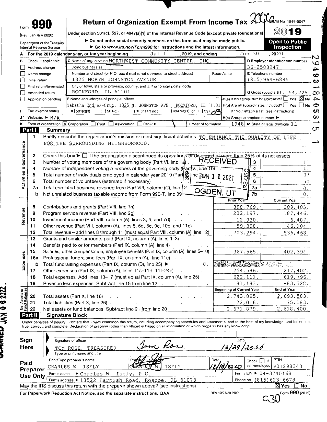 Image of first page of 2019 Form 990 for Northwest Community Center