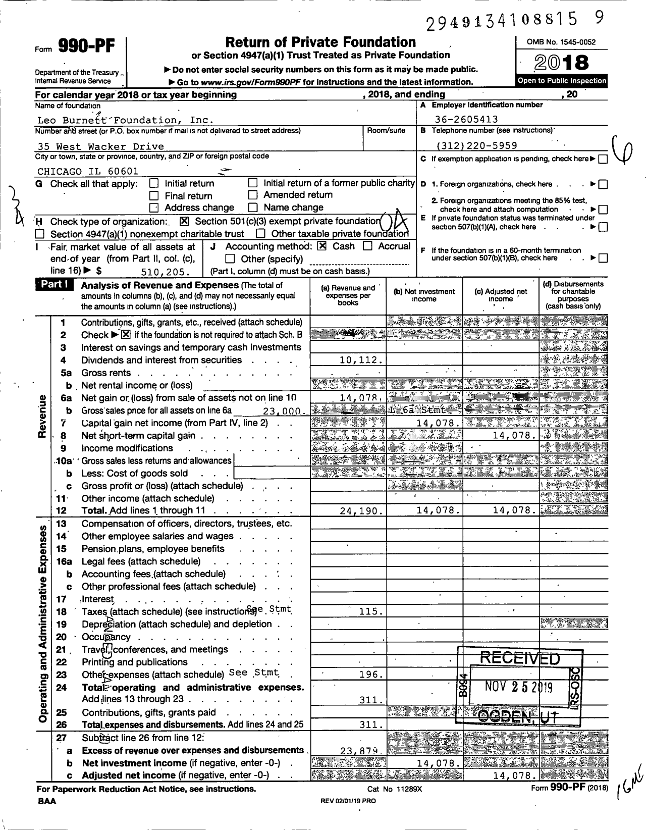 Image of first page of 2018 Form 990PF for La Fondation Publicis