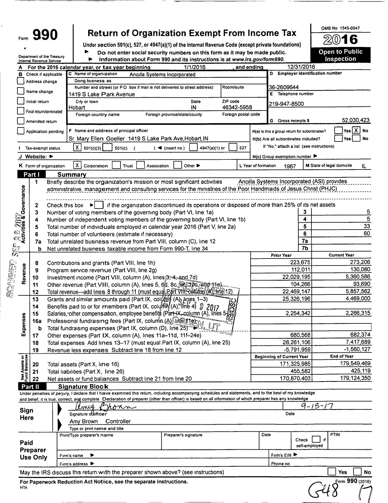 Image of first page of 2016 Form 990 for Ancilla Systems (ASI)