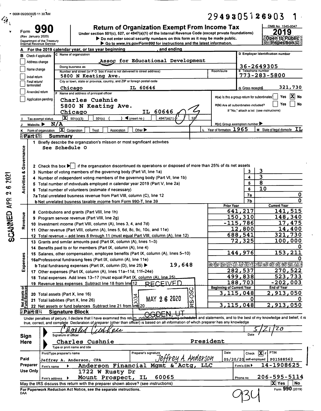 Image of first page of 2019 Form 990 for Association for Educational Development