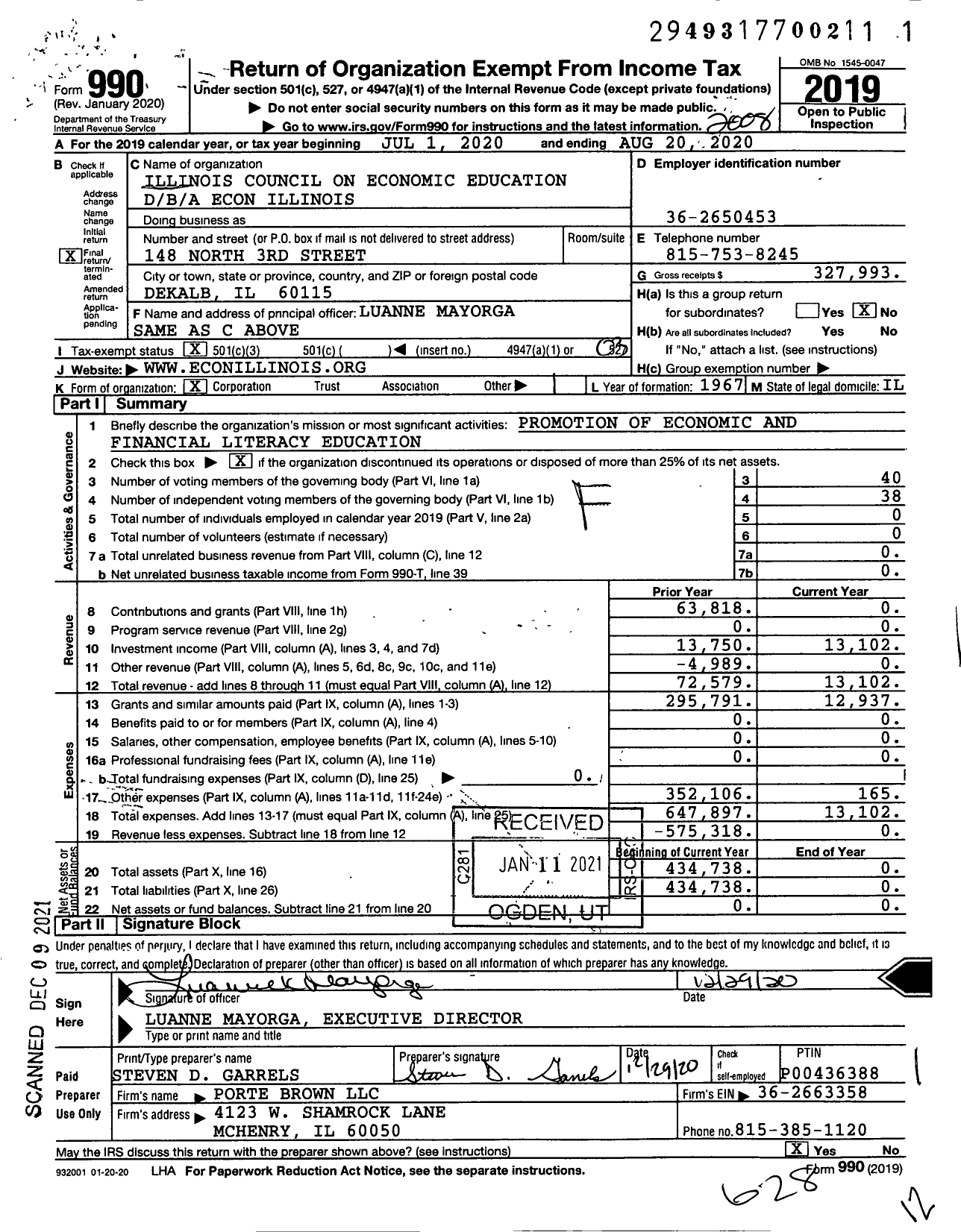 Image of first page of 2019 Form 990 for Economic Illinois