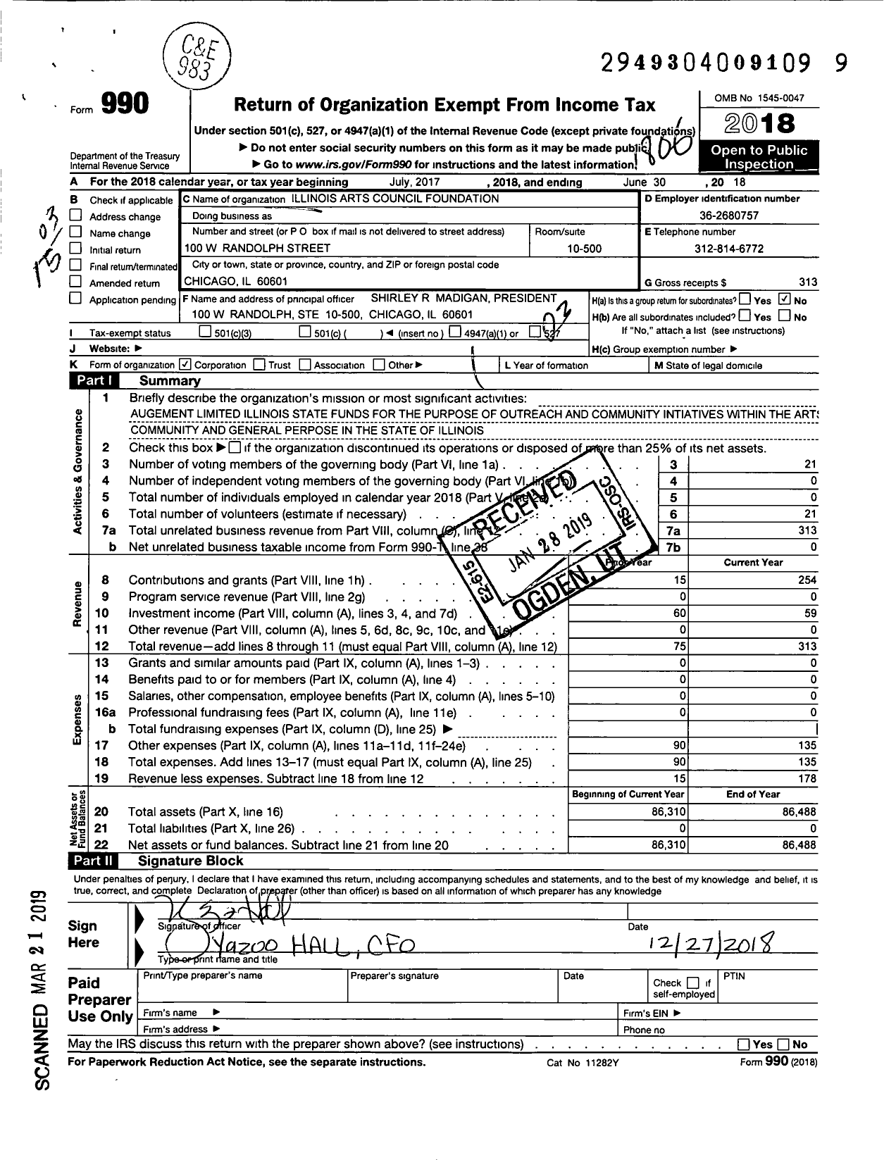 Image of first page of 2017 Form 990 for Illinois Arts Council Foundation