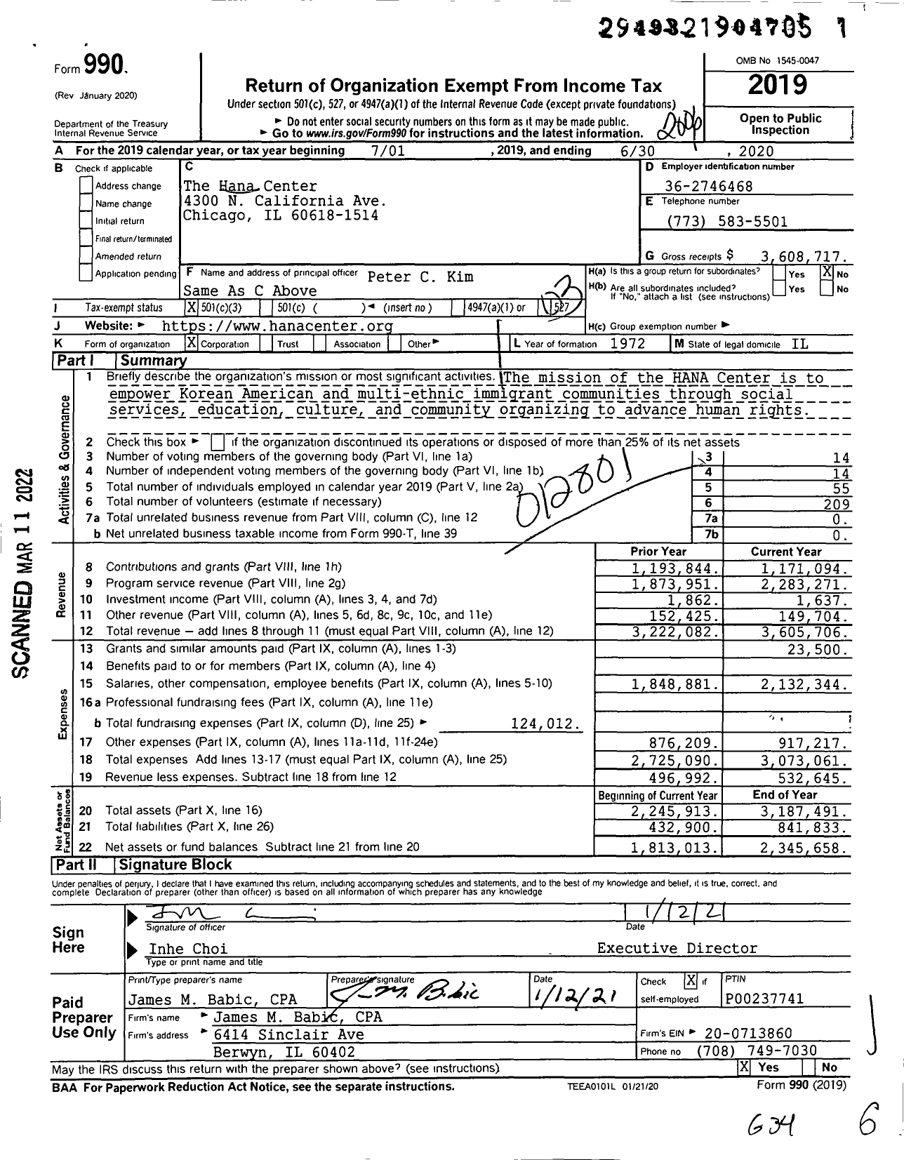 Image of first page of 2019 Form 990 for Korean American Community Services (KACS)