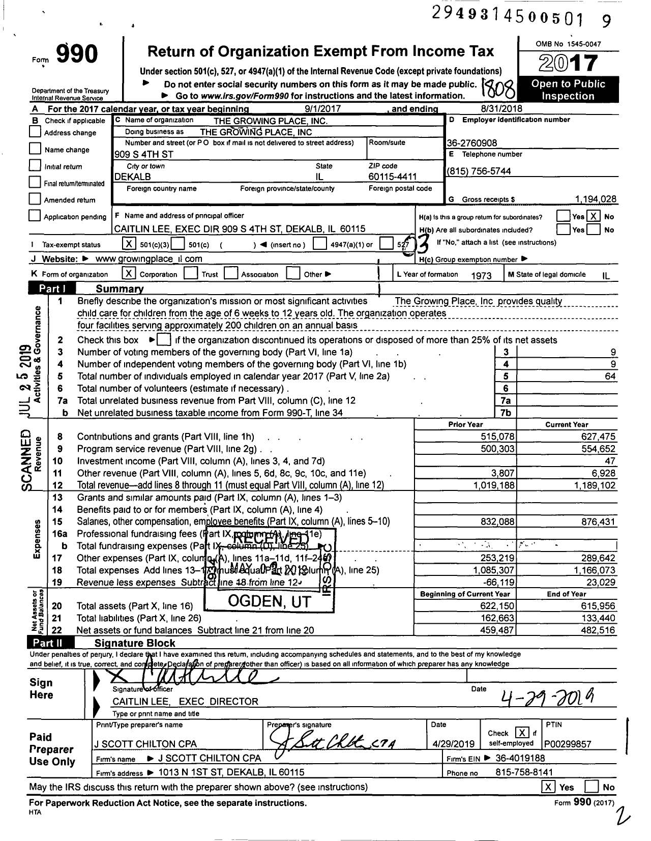 Image of first page of 2017 Form 990 for The Growing Place