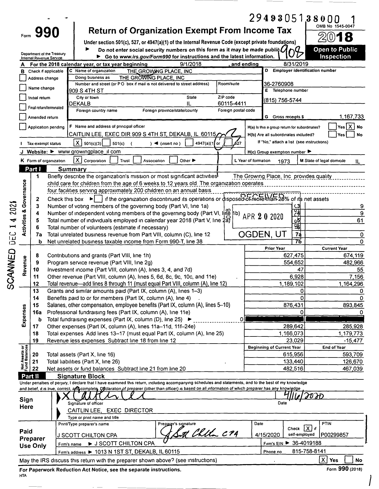 Image of first page of 2018 Form 990 for The Growing Place