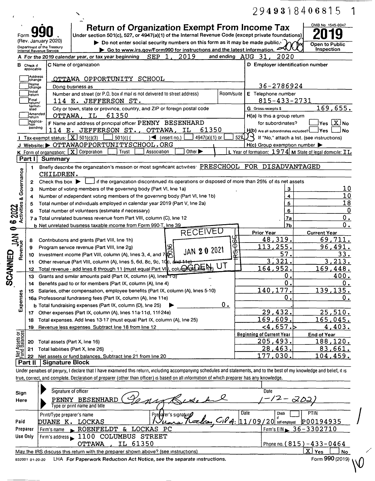 Image of first page of 2019 Form 990 for Ottawa Opportunity School