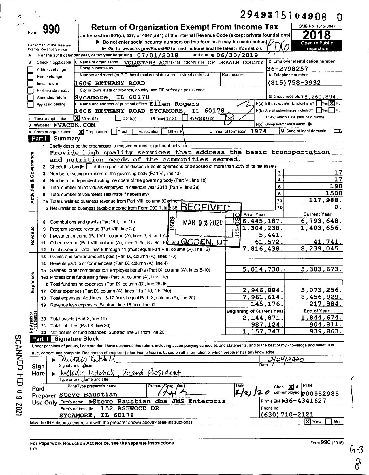 Image of first page of 2018 Form 990 for Voluntary Action Center of Dekalb County (VAC)