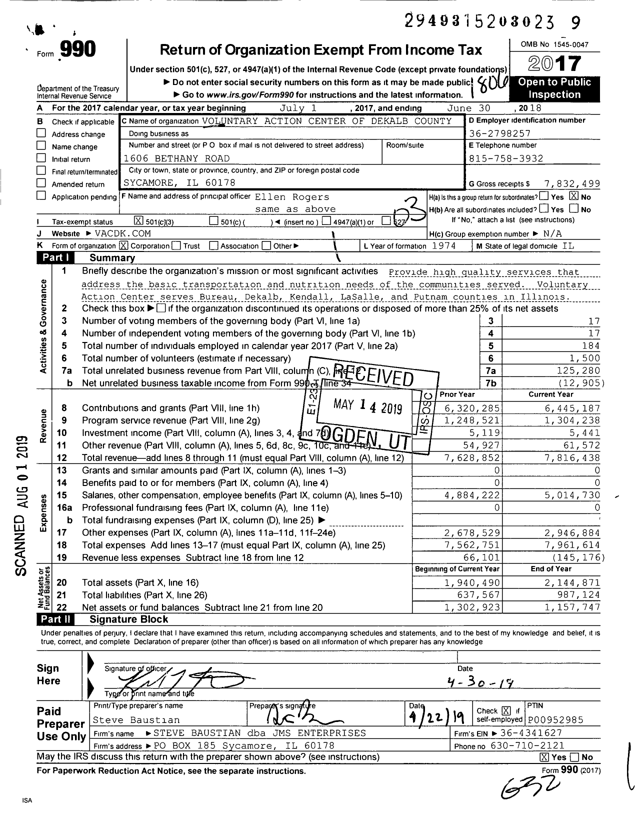 Image of first page of 2017 Form 990 for Voluntary Action Center of Dekalb County (VAC)