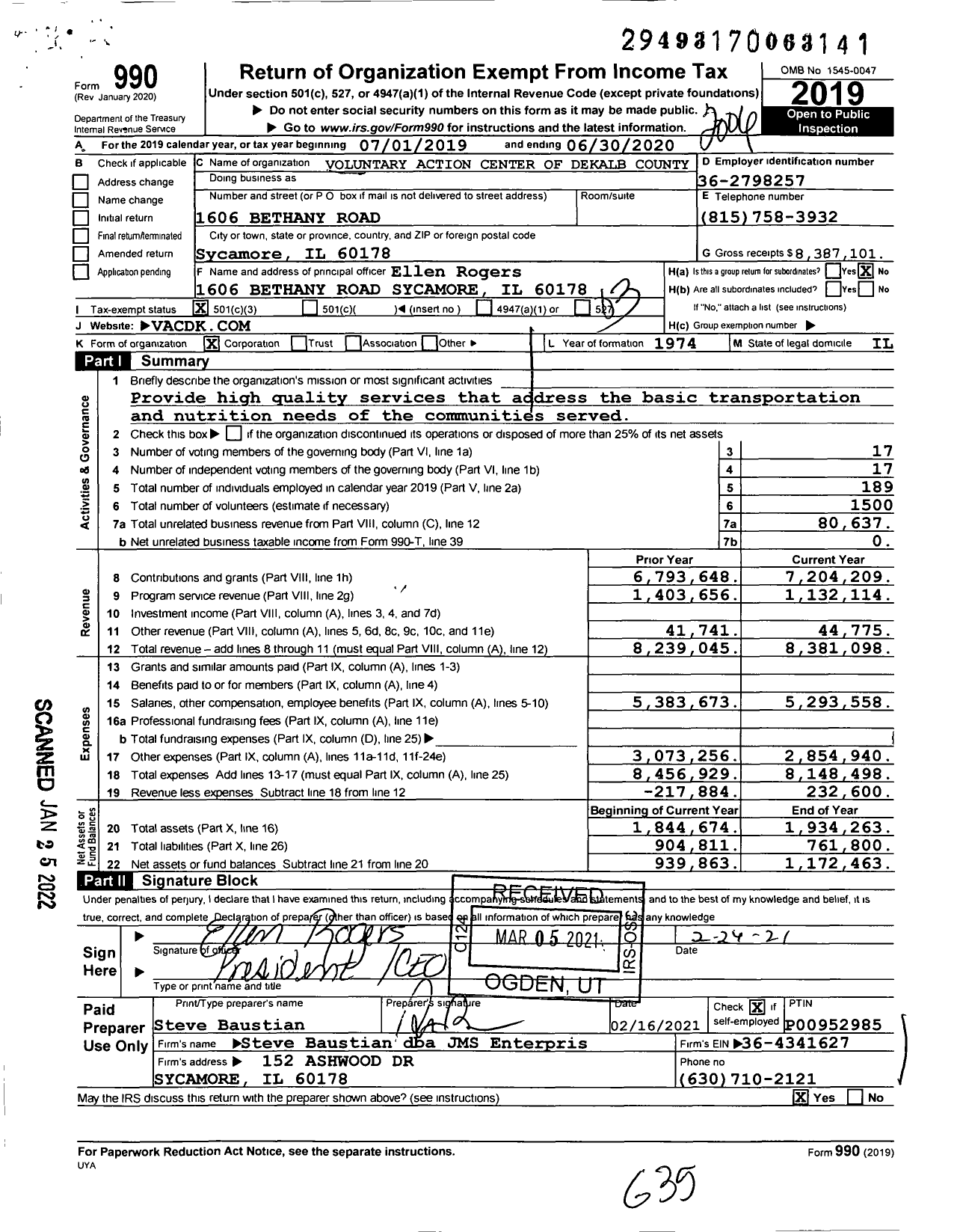Image of first page of 2019 Form 990 for Voluntary Action Center of Dekalb County (VAC)