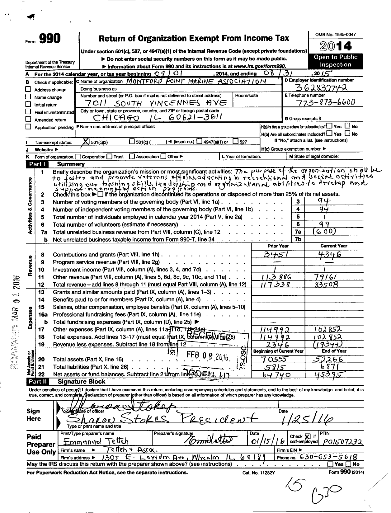 Image of first page of 2014 Form 990 for Montford Point Marine Association