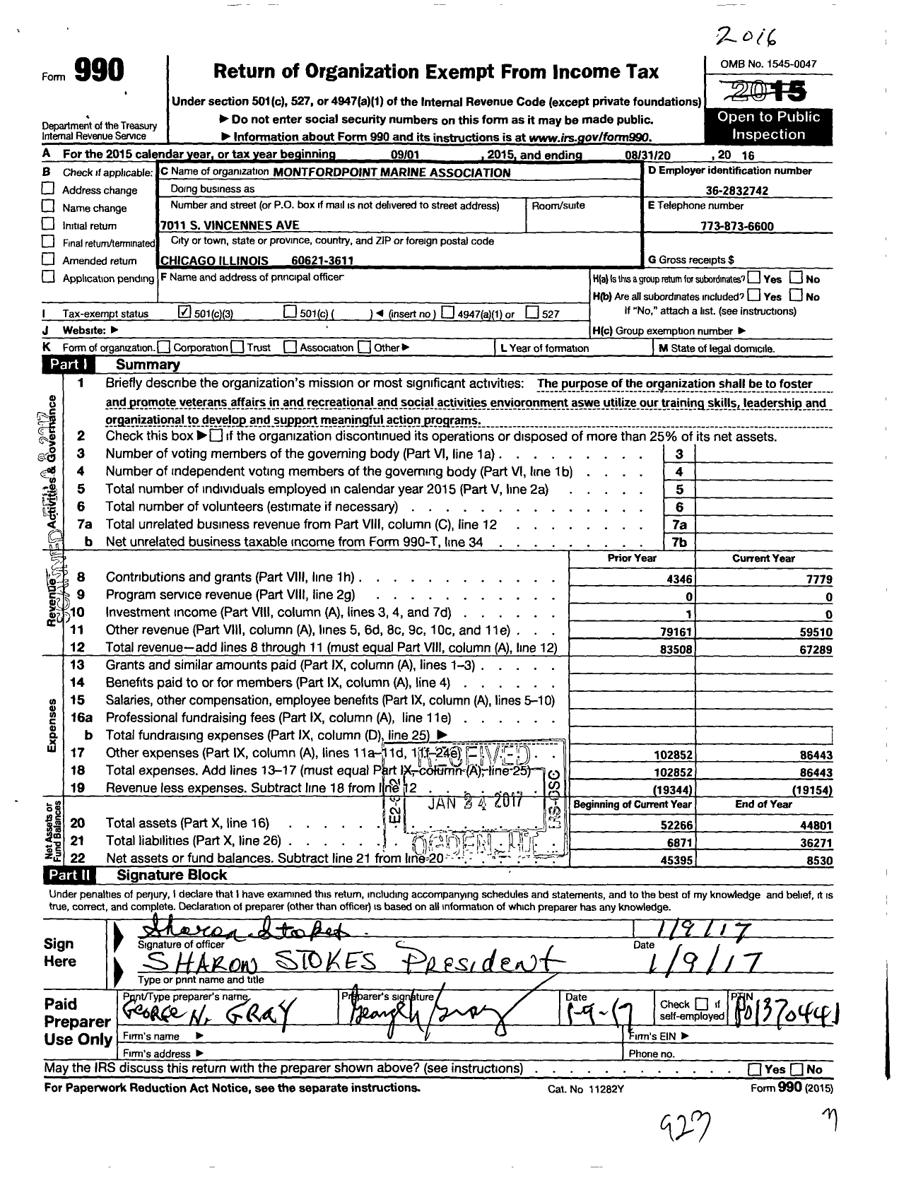 Image of first page of 2015 Form 990 for Montford Point Marine Association