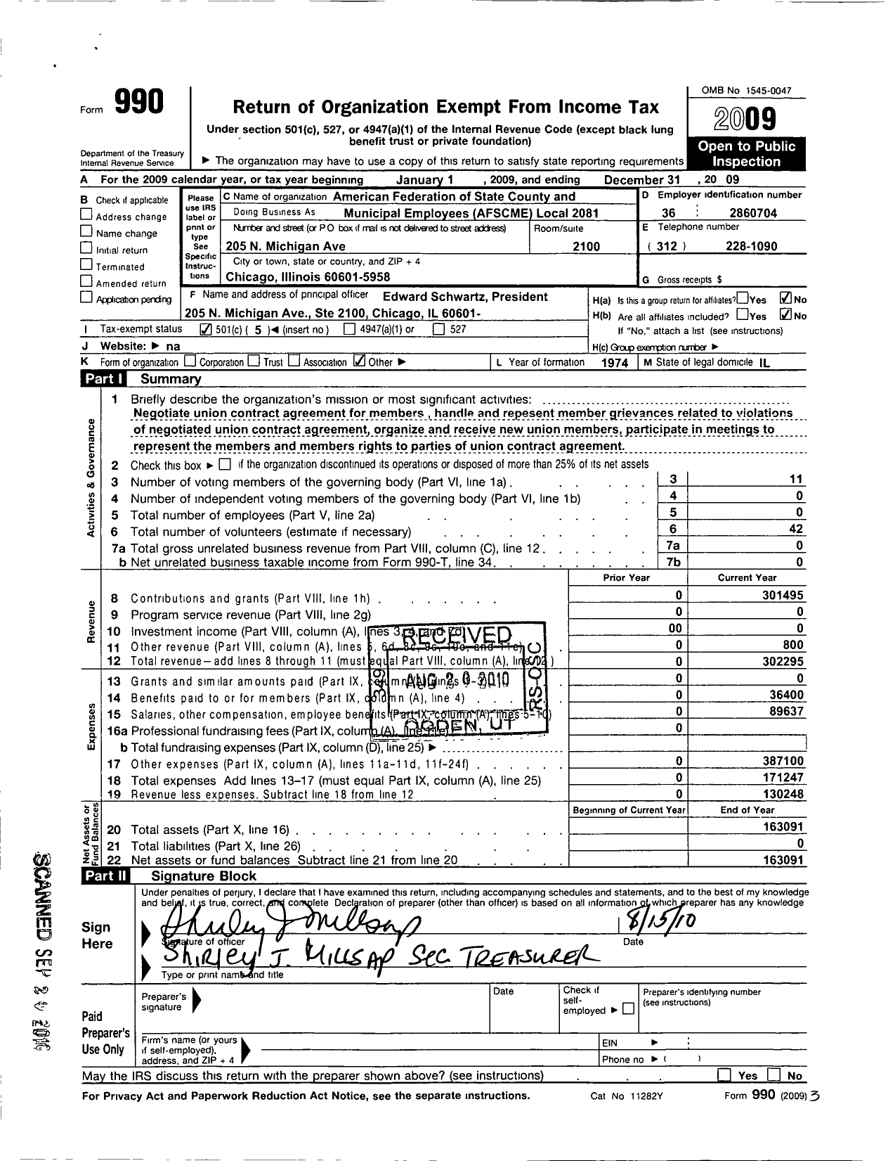 Image of first page of 2009 Form 990O for American Federation of State County and Municipal Employees / AFSCME Local 2081