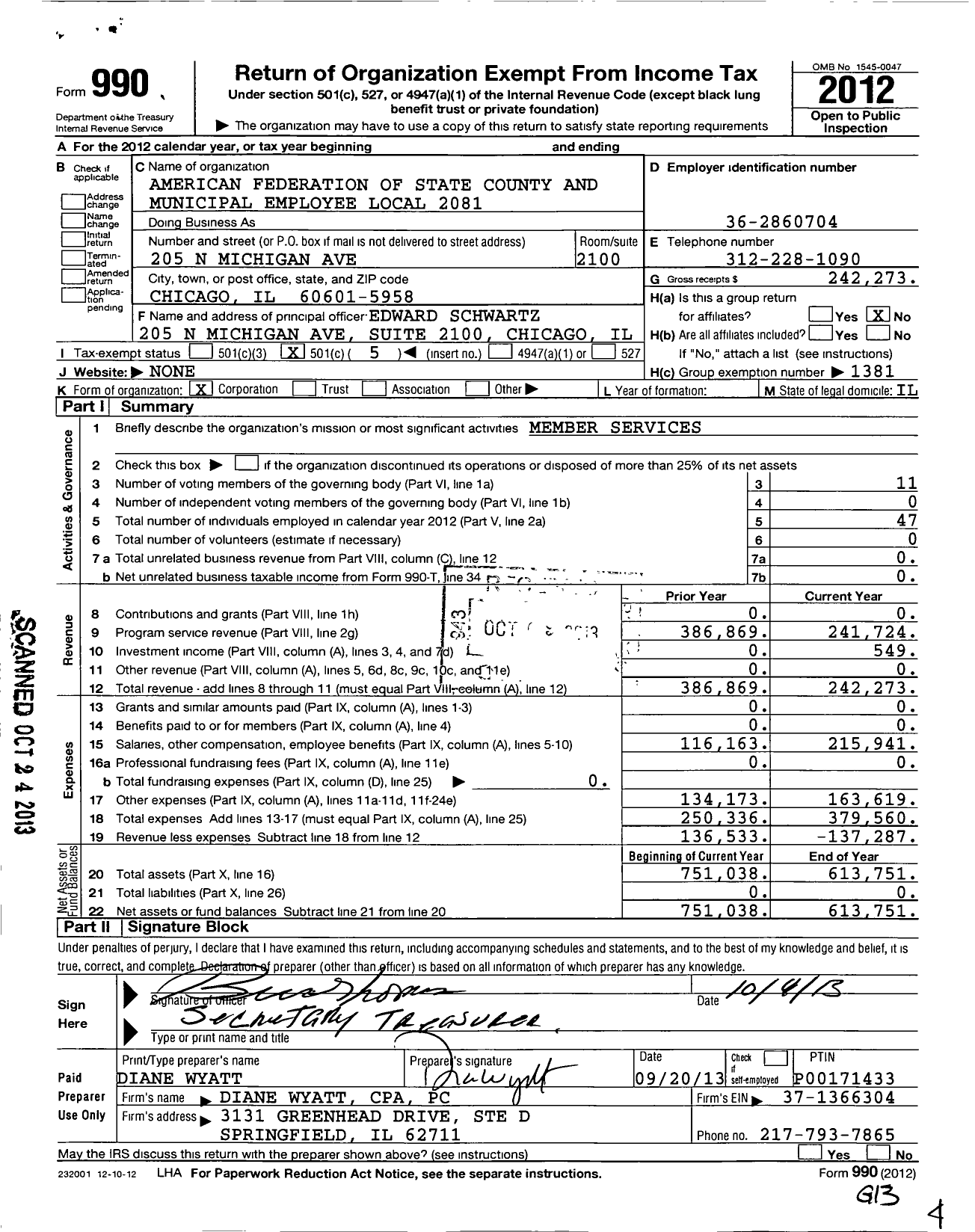 Image of first page of 2012 Form 990O for American Federation of State County and Municipal Employees / AFSCME Local 2081