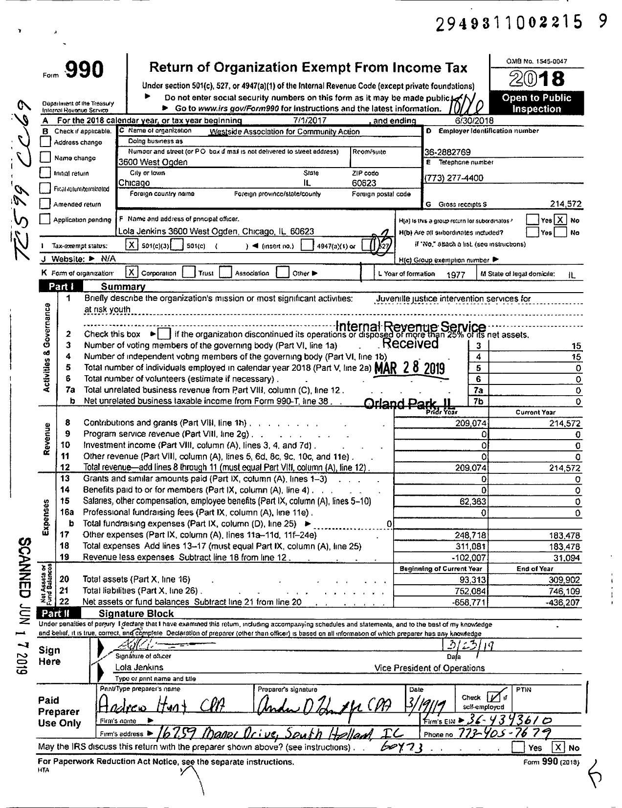 Image of first page of 2017 Form 990 for Westside Association for Community Action