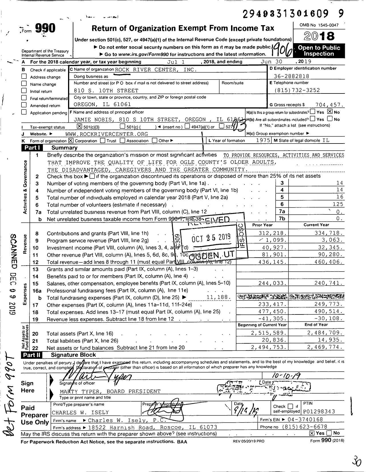 Image of first page of 2018 Form 990 for Rock River Center