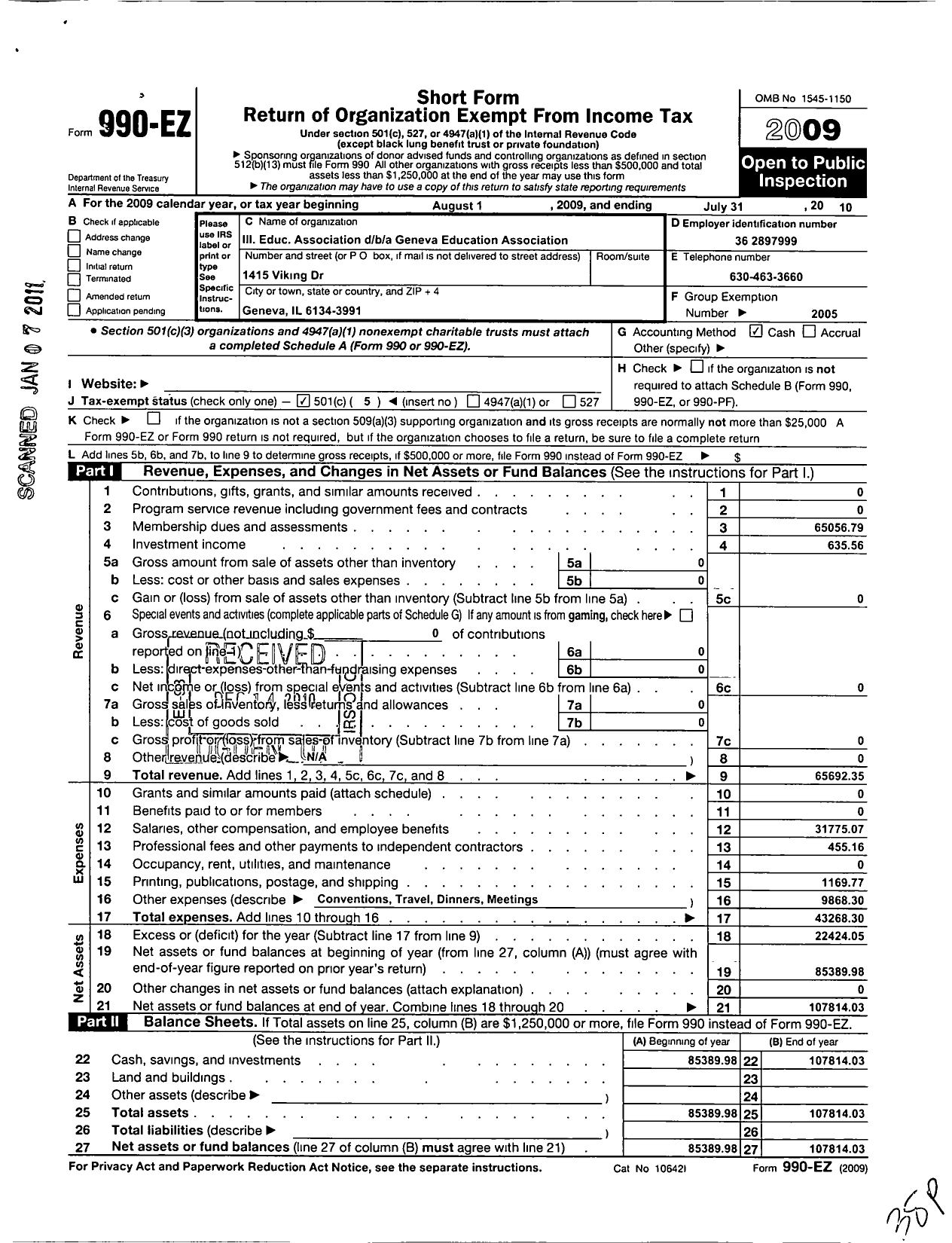 Image of first page of 2009 Form 990EO for Illinois Education Association - Illinois Education Association / Geneva Education Association