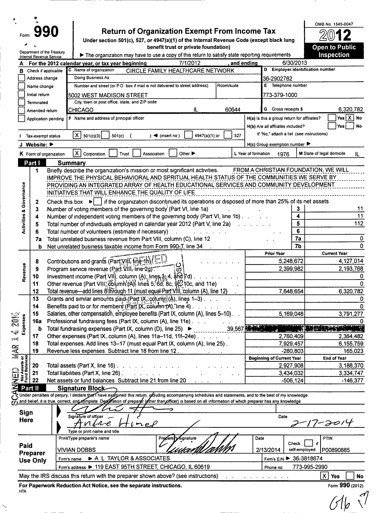 Image of first page of 2012 Form 990 for Circle Family HealthCare Network (CFHCN)