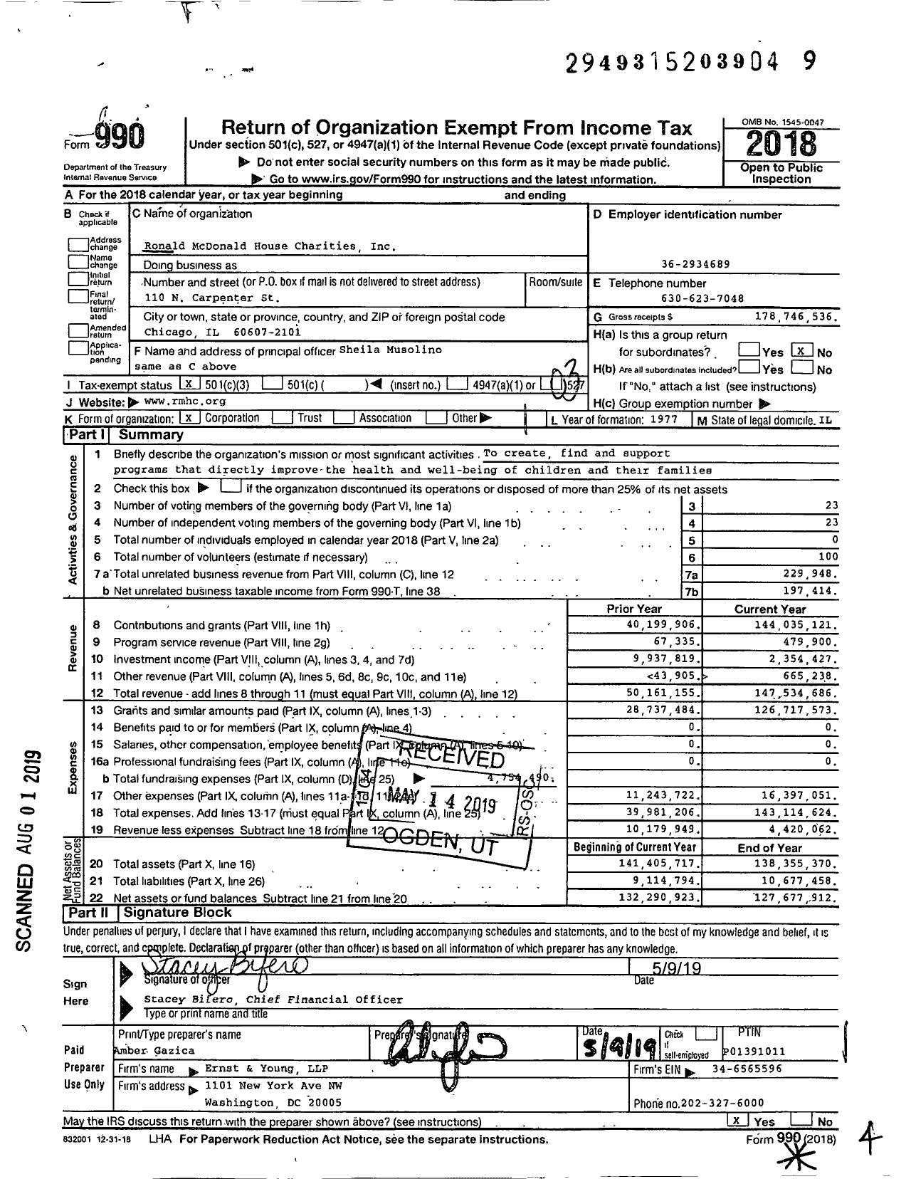 Image of first page of 2018 Form 990 for Ronald McDonald House Charities (RMHC)