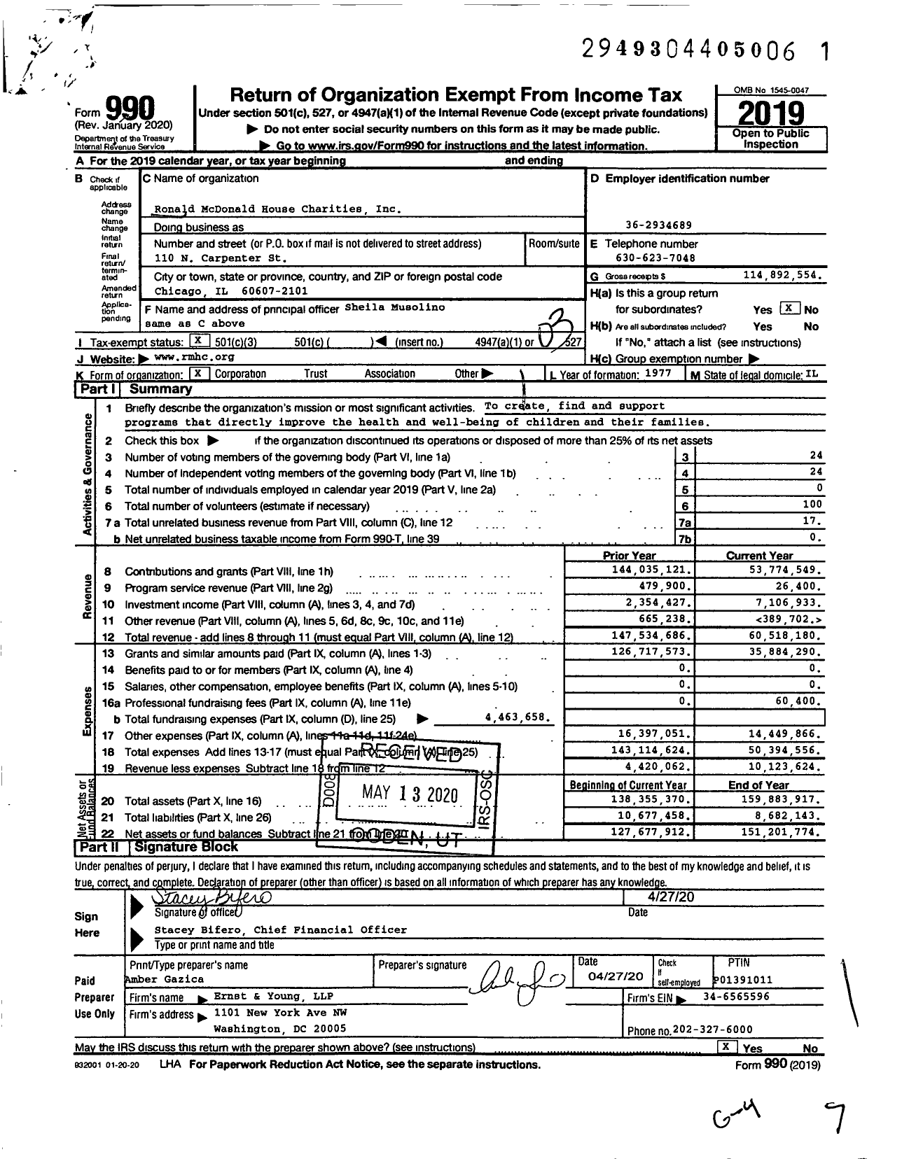 Image of first page of 2019 Form 990 for Ronald McDonald House Charities (RMHC)