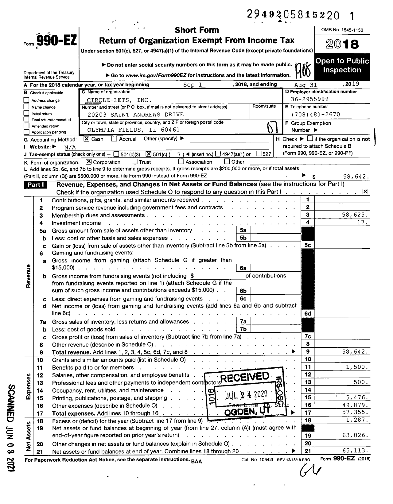 Image of first page of 2018 Form 990EO for Circle-Lets