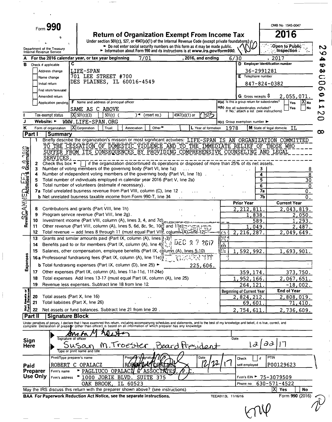 Image of first page of 2016 Form 990 for Life Span