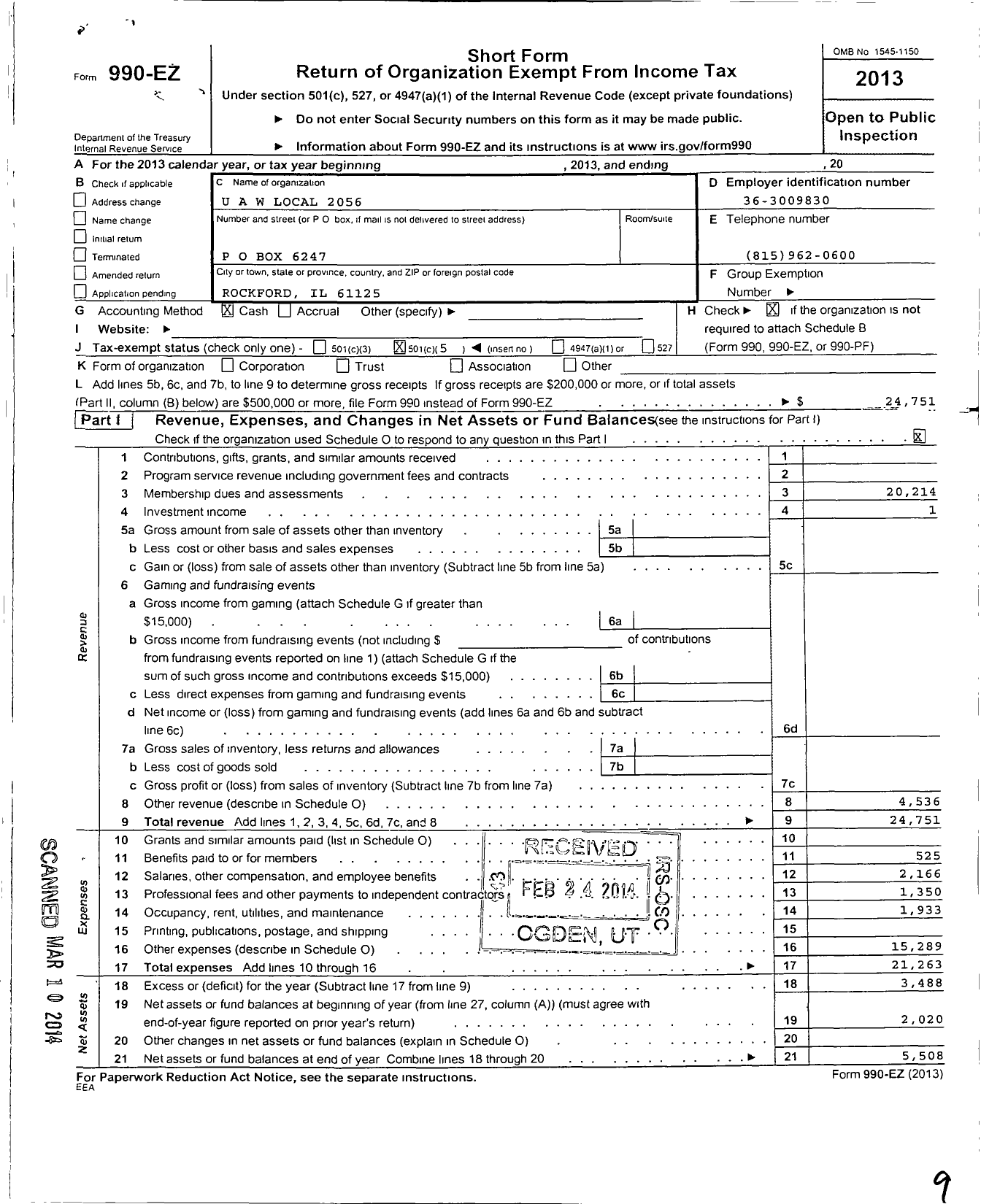 Image of first page of 2013 Form 990EO for Uaw - International Union United Auto Aerospace and Agricultural Workers