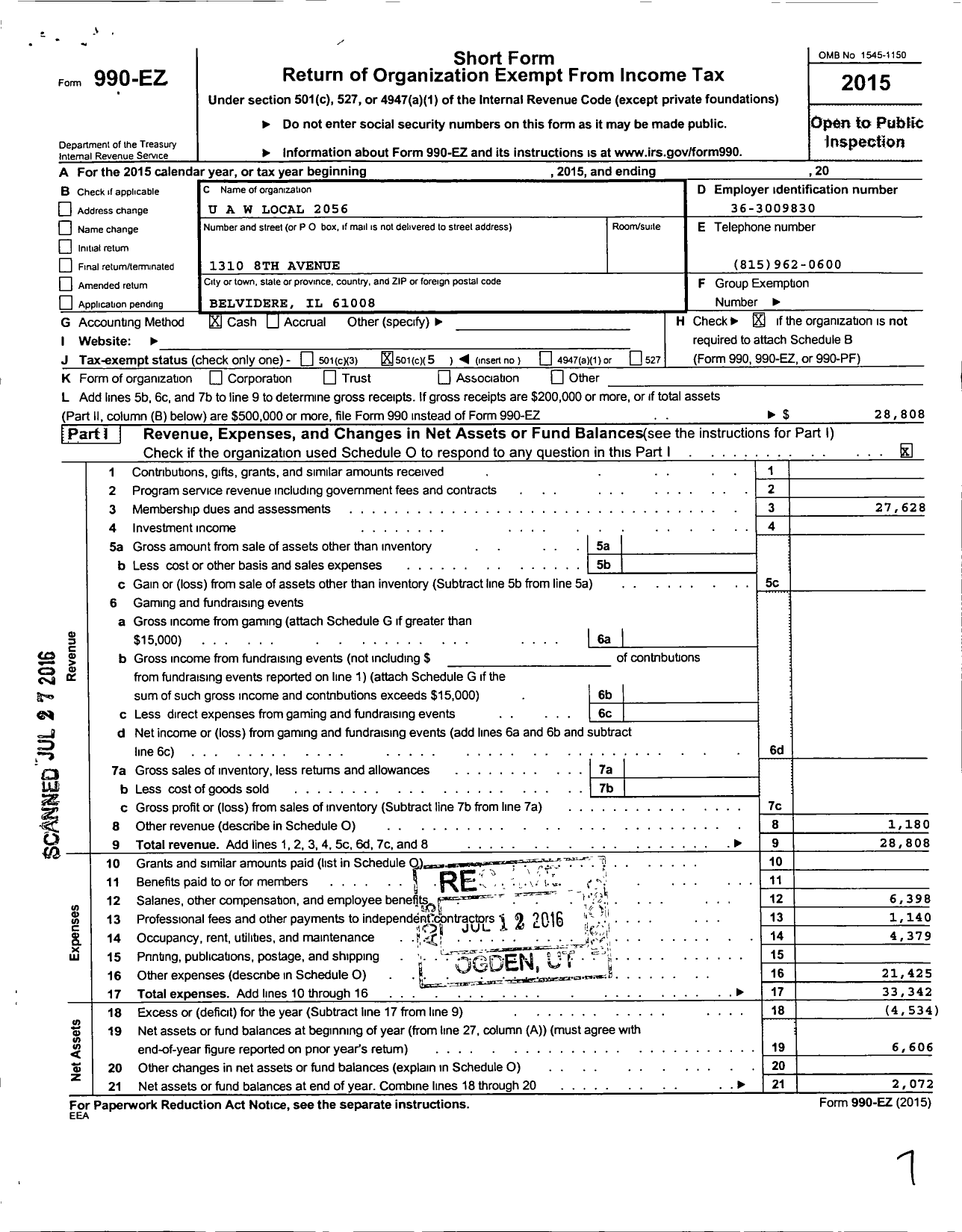 Image of first page of 2015 Form 990EO for Uaw - International Union United Auto Aerospace and Agricultural Workers