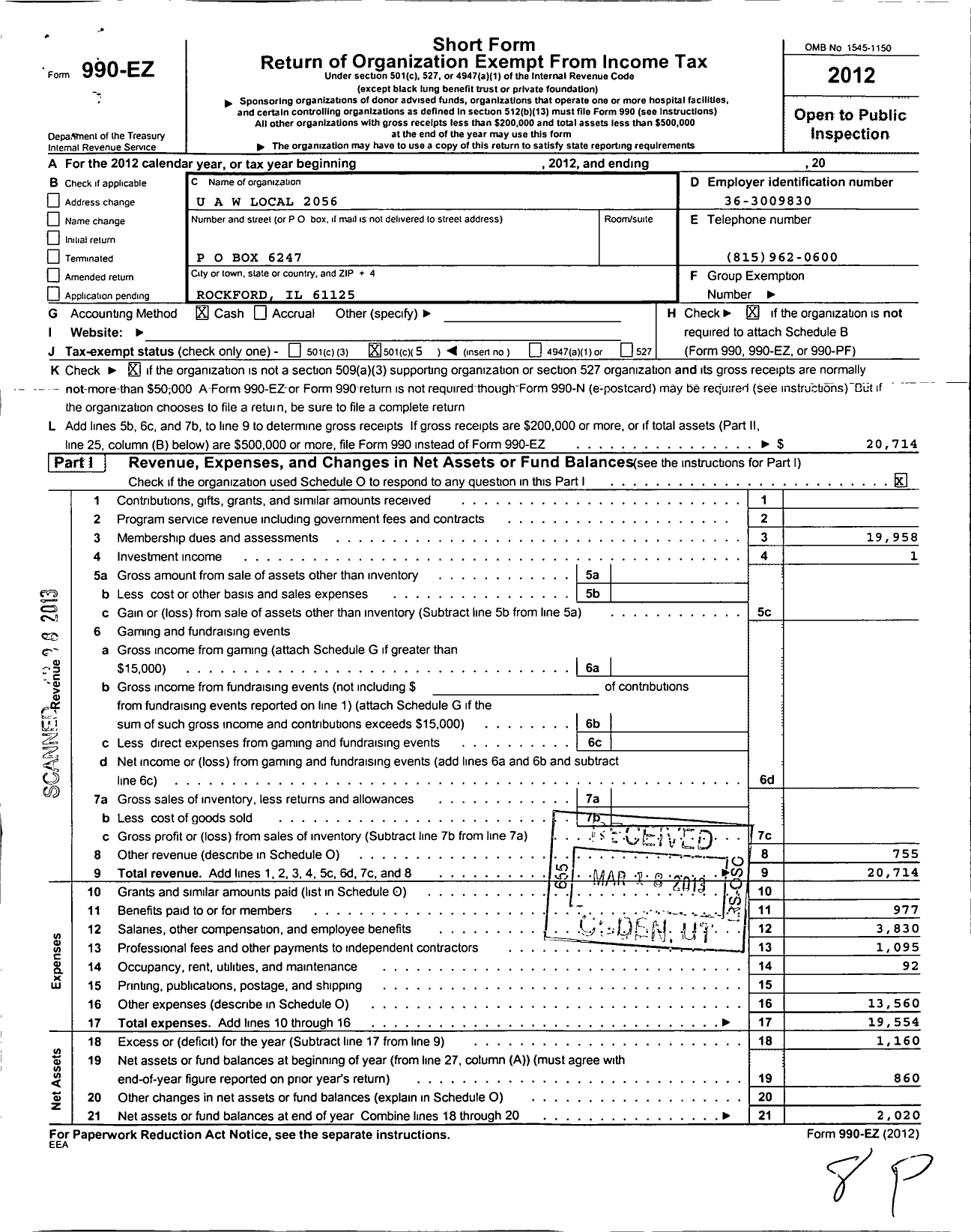 Image of first page of 2012 Form 990EO for Uaw - International Union United Auto Aerospace and Agricultural Workers