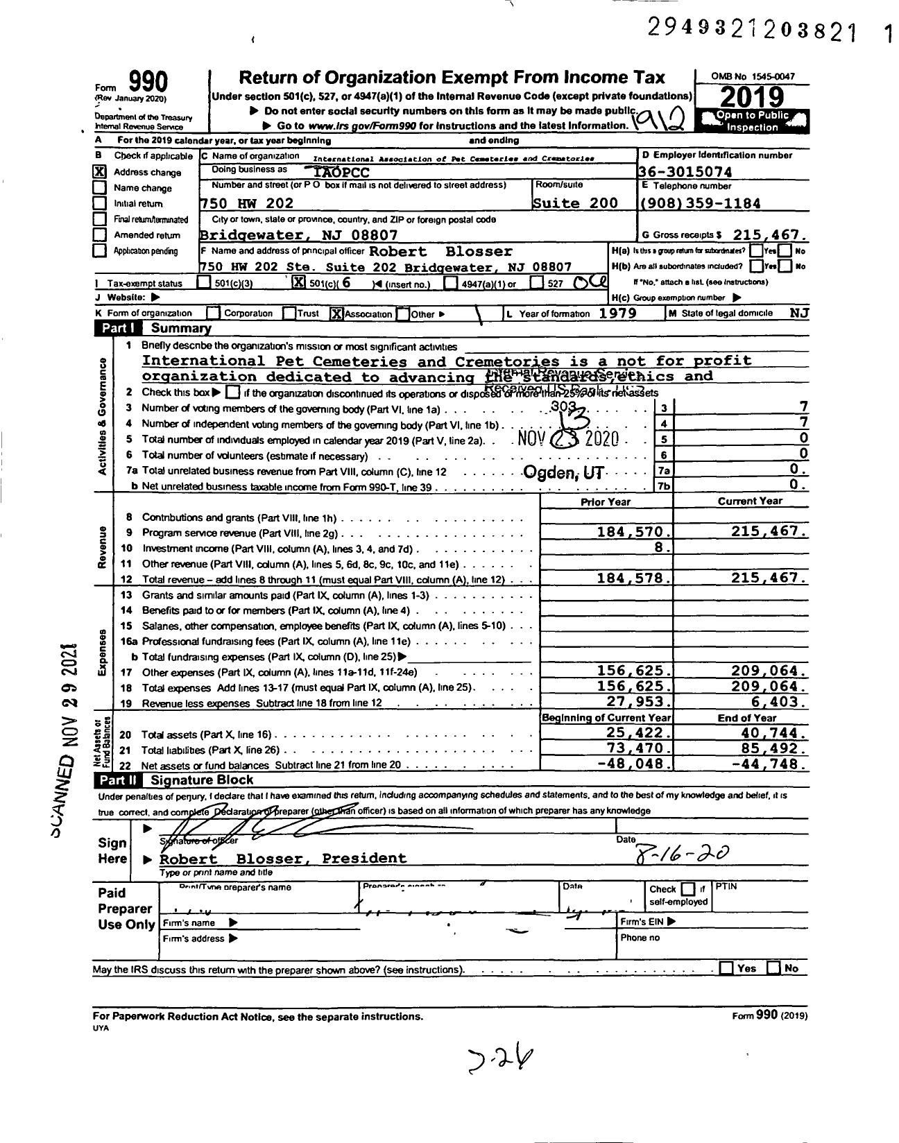 Image of first page of 2019 Form 990O for International Association of Pet Cemeteries