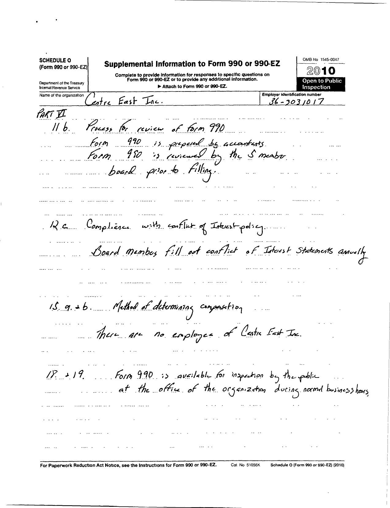 Image of first page of 2009 Form 990R for Centre East