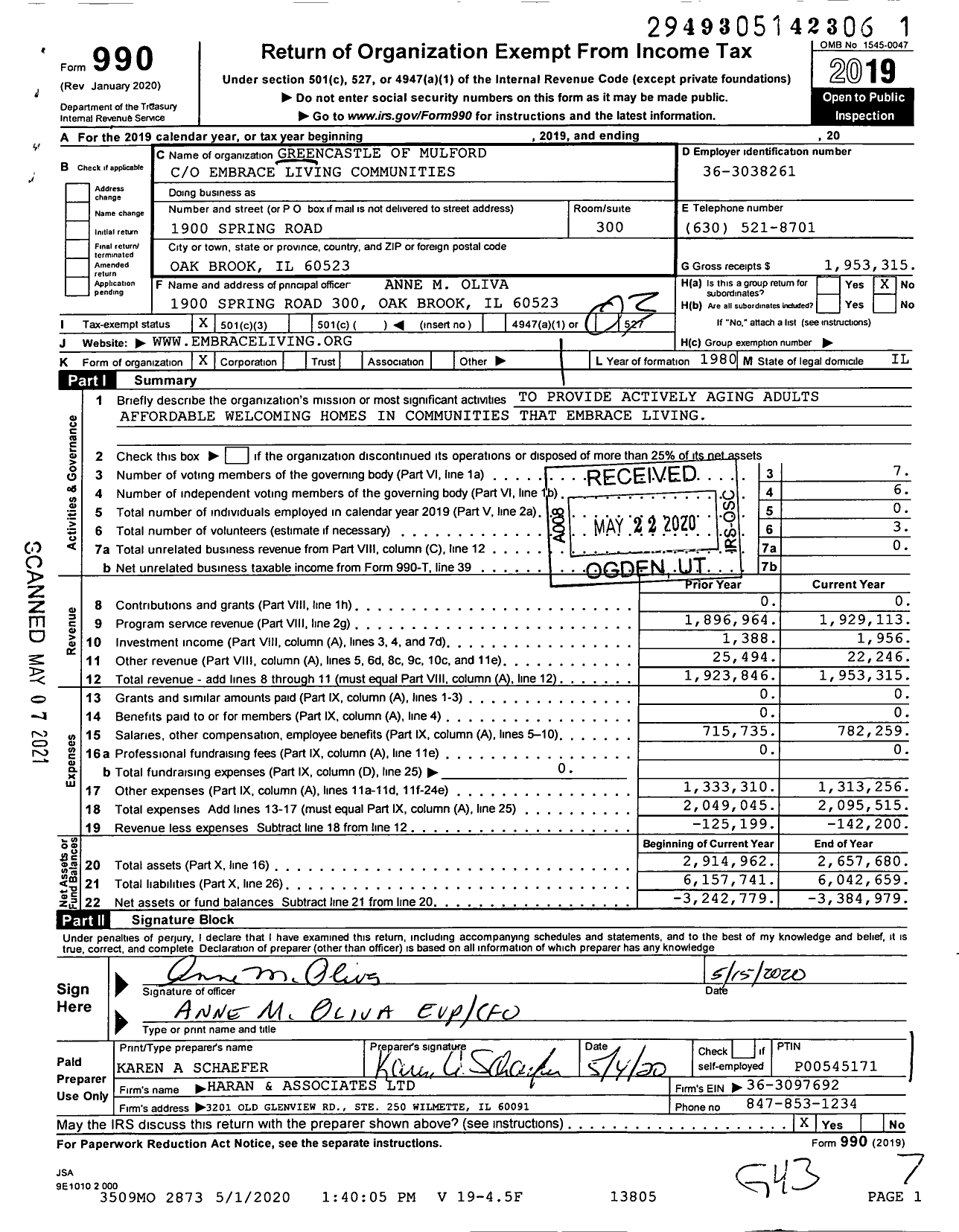 Image of first page of 2019 Form 990 for Greencastle of Mulford