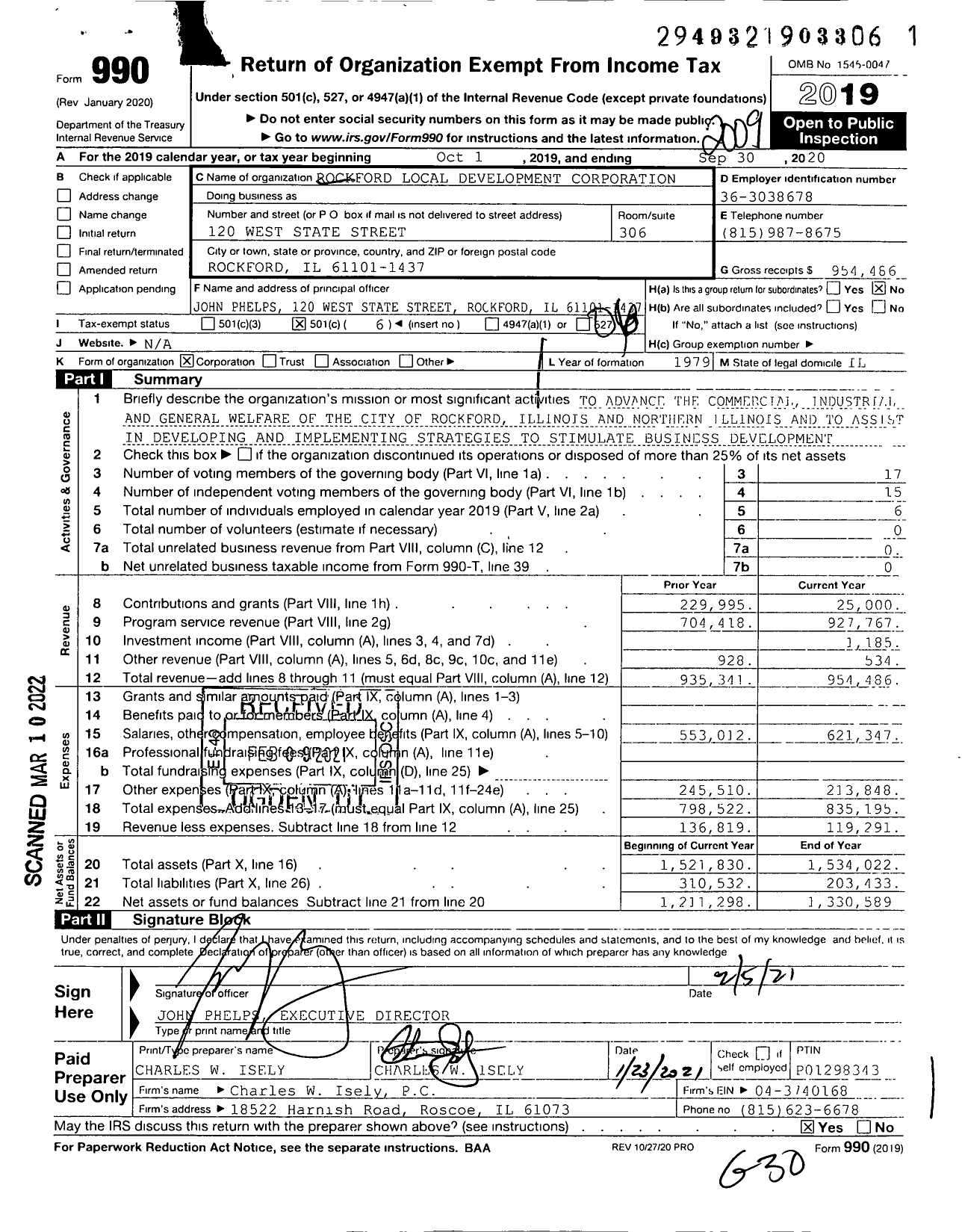 Image of first page of 2019 Form 990O for Rockford Local Development Corporation (RLDC)