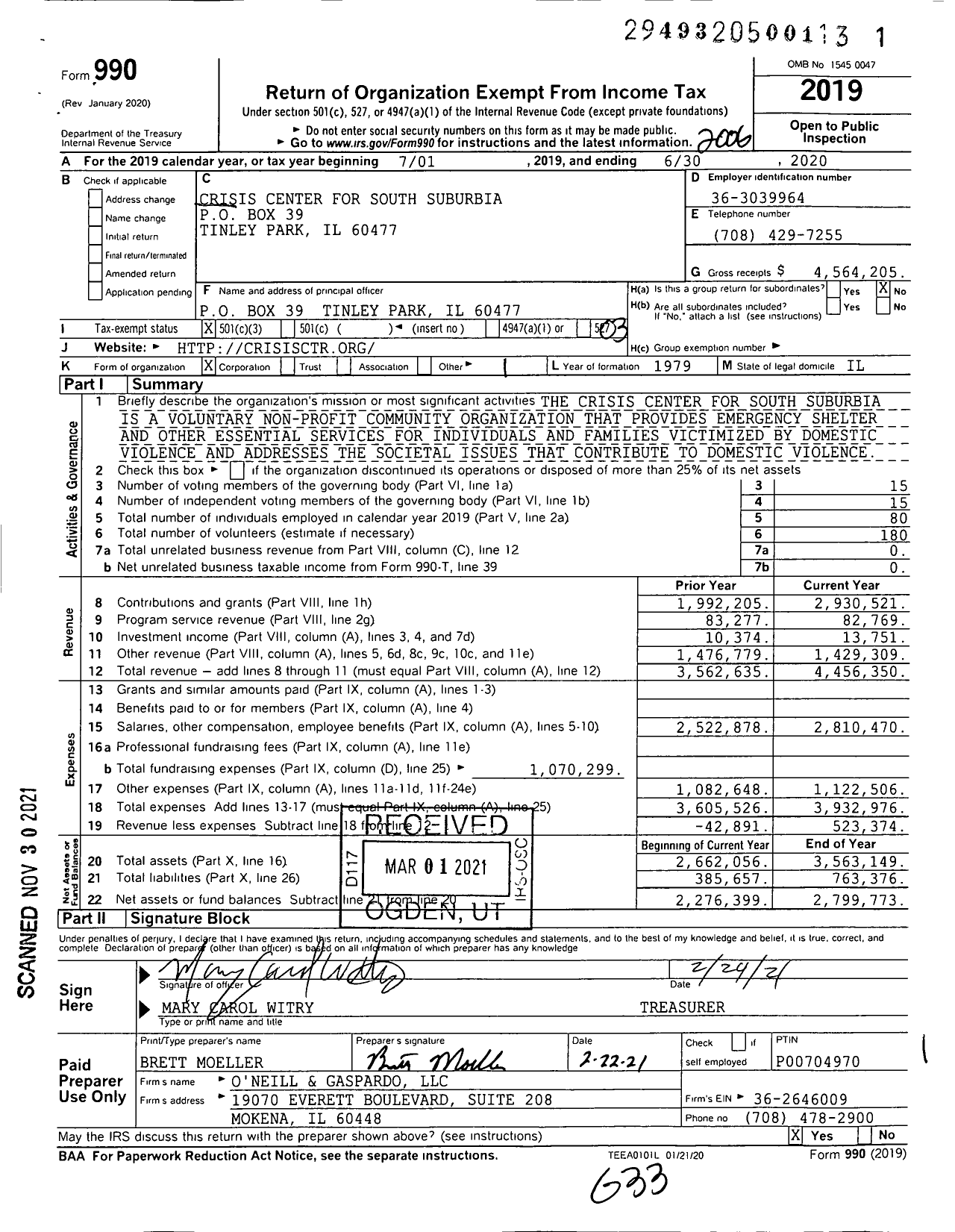 Image of first page of 2019 Form 990 for Crisis Center for South Suburbia