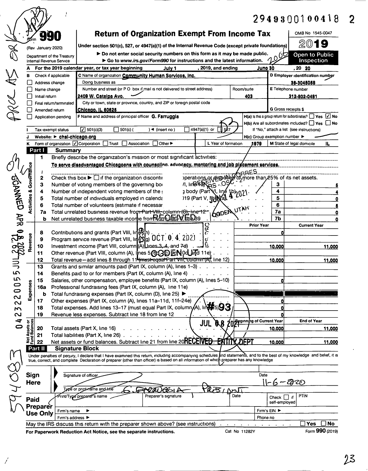 Image of first page of 2019 Form 990 for Community Human Services