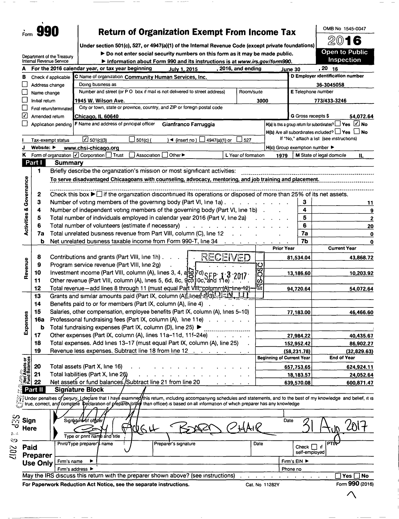 Image of first page of 2015 Form 990 for Community Human Services