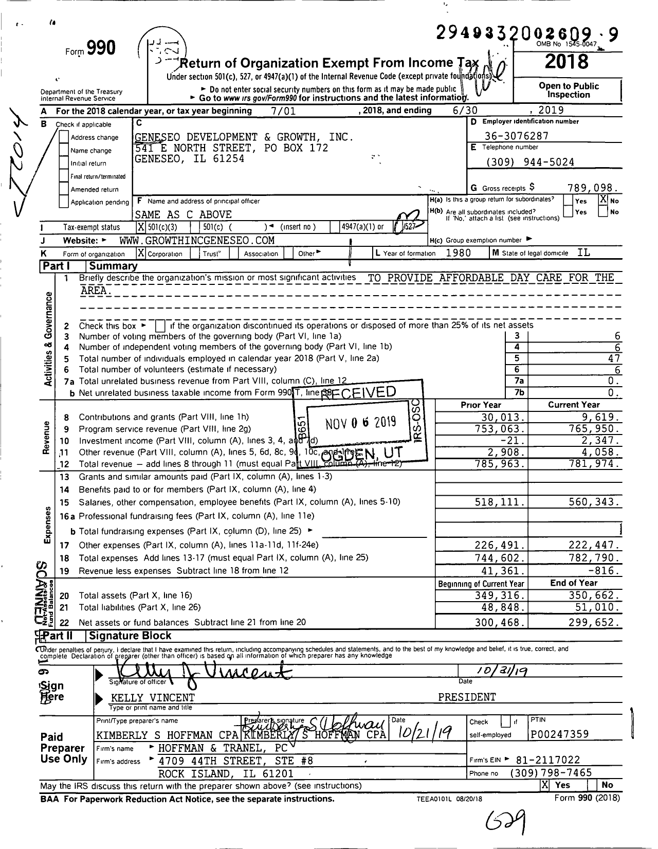 Image of first page of 2018 Form 990 for Geneseo Development and Growth