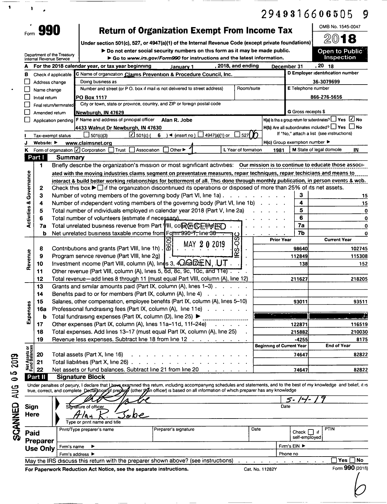 Image of first page of 2018 Form 990O for Claims Prevention and Procedure Council