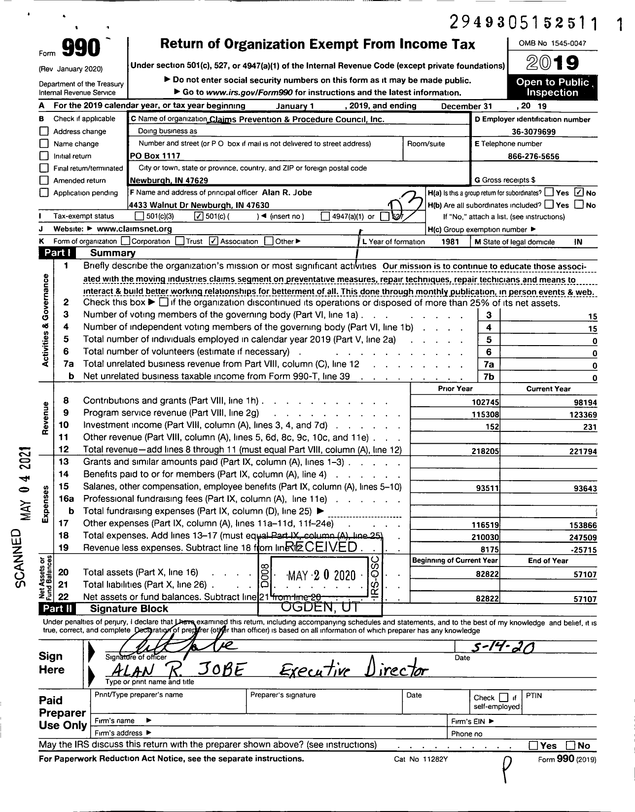 Image of first page of 2019 Form 990 for Claims Prevention and Procedure Council